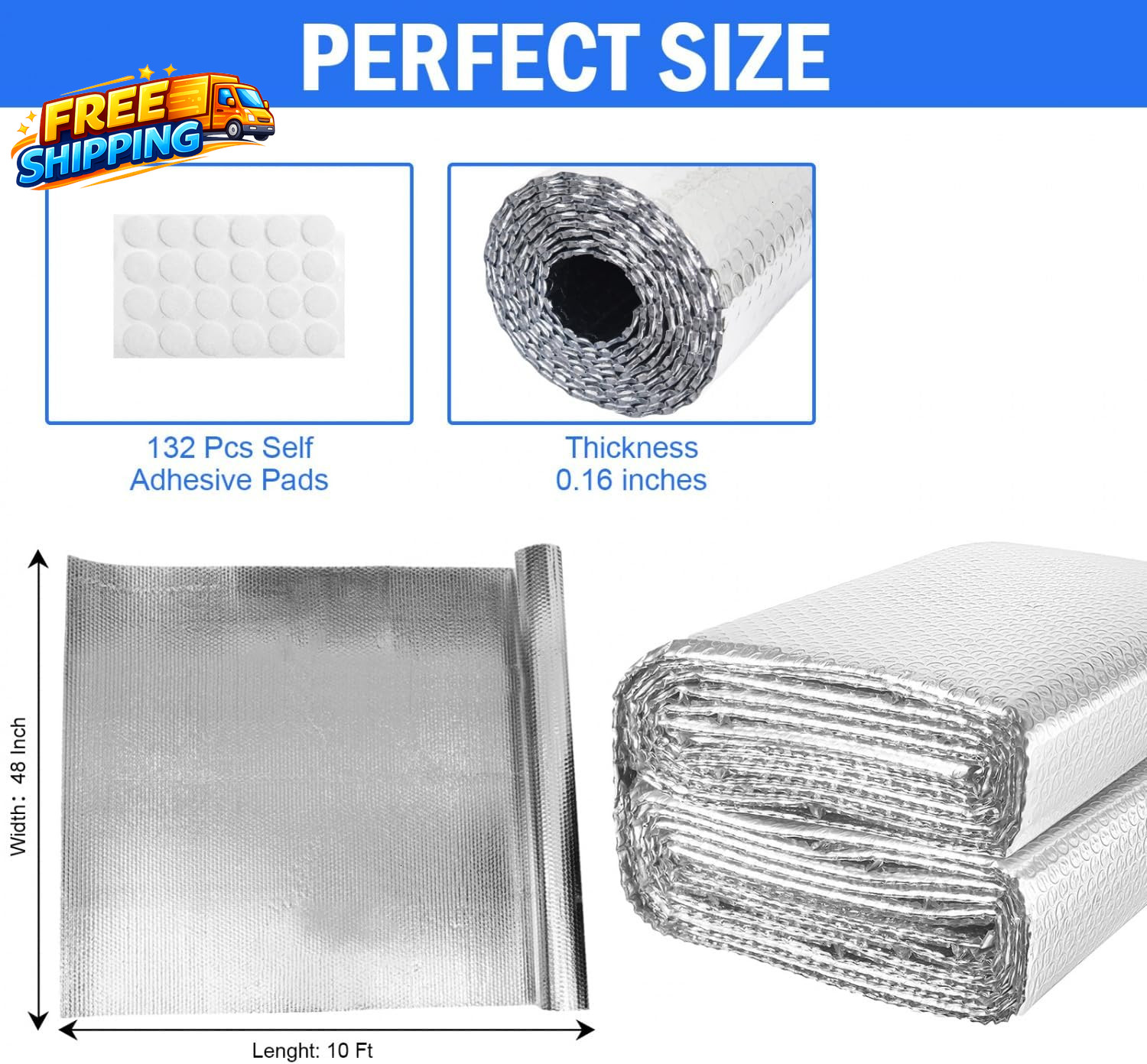 Double Reflective Insulation 48 in X 10 FT RV Window Insulation for Summer Heat