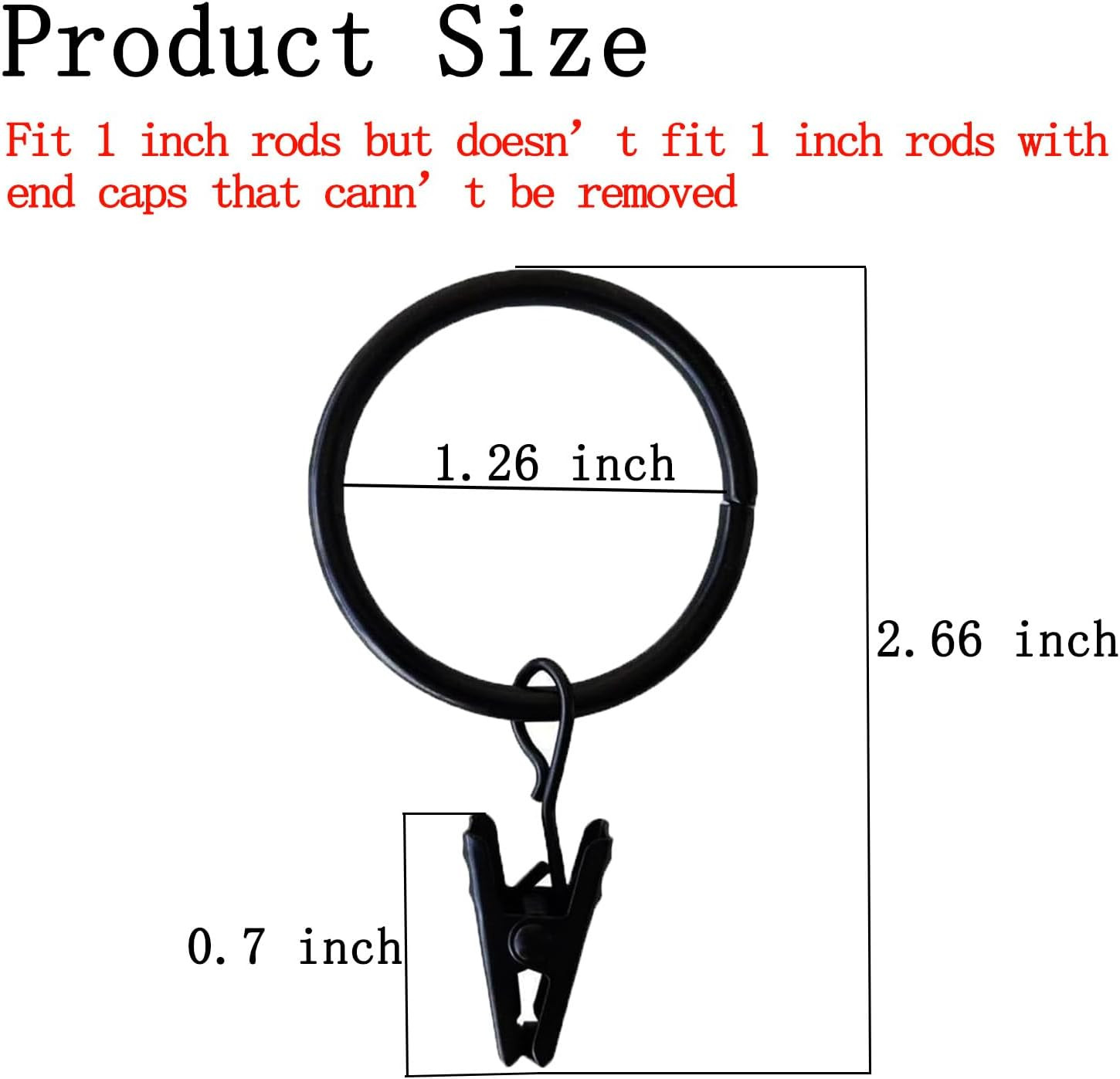 16 Pack Curtain Rings with Clips, Window Clip Rings Black Curtain Hooks Hangers