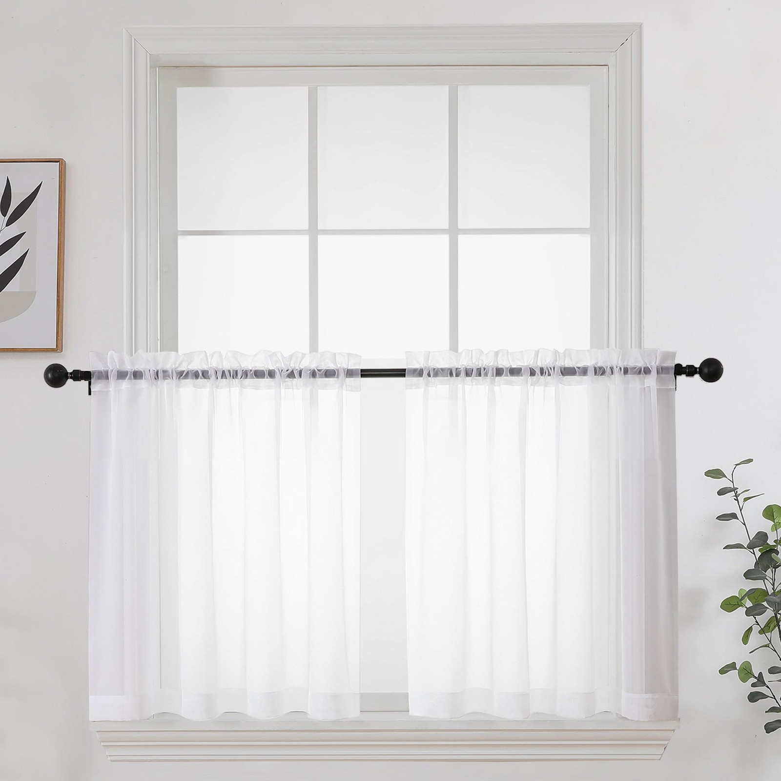 Sheer Curtains Light Filtering Rod Pocket White 24L 42W 2 Panels Kitchen RV