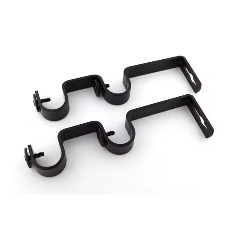 Black Metal Double 6 In. Projection Curtain Rod Bracket (Set of 2)