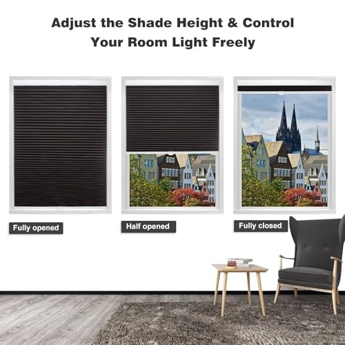 Black Cordlessout Cellular Shades for Windows—Haycomb—16″x36″—Black