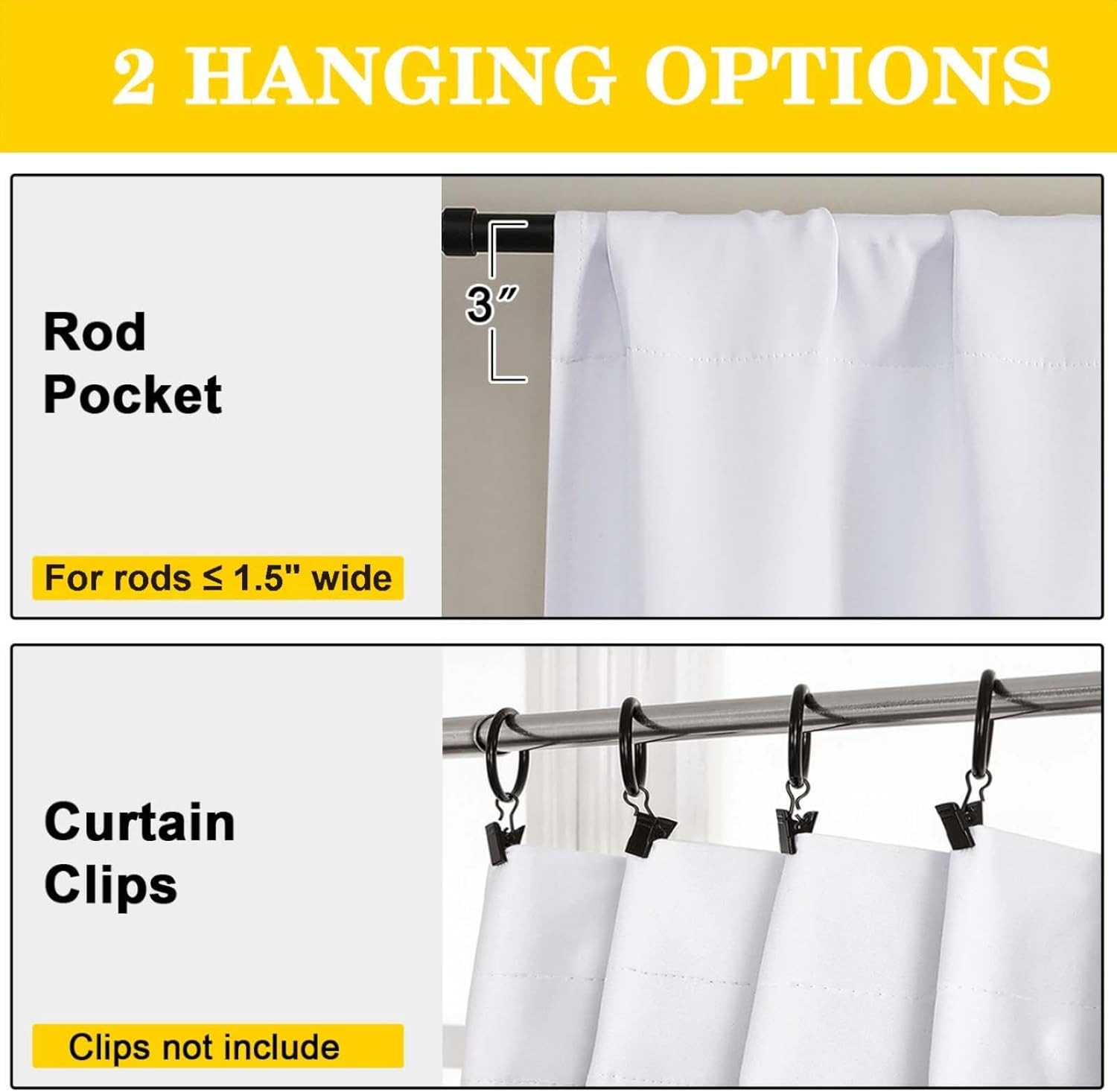 White Kitchen Curtains 36 Inch 2 Panel Light Filtering Rod Pocket Set