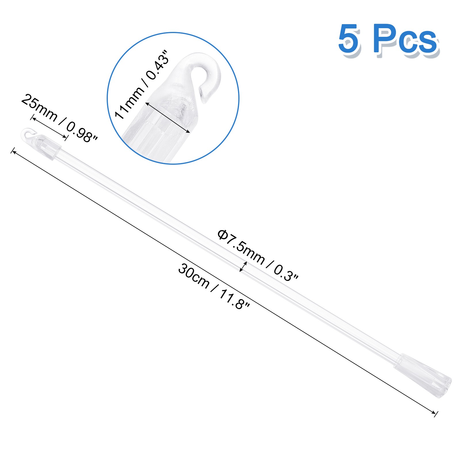 5Pcs 12″ Blinds Wand Replacement Blinds Tilt Wand with Hook and Grip Clear