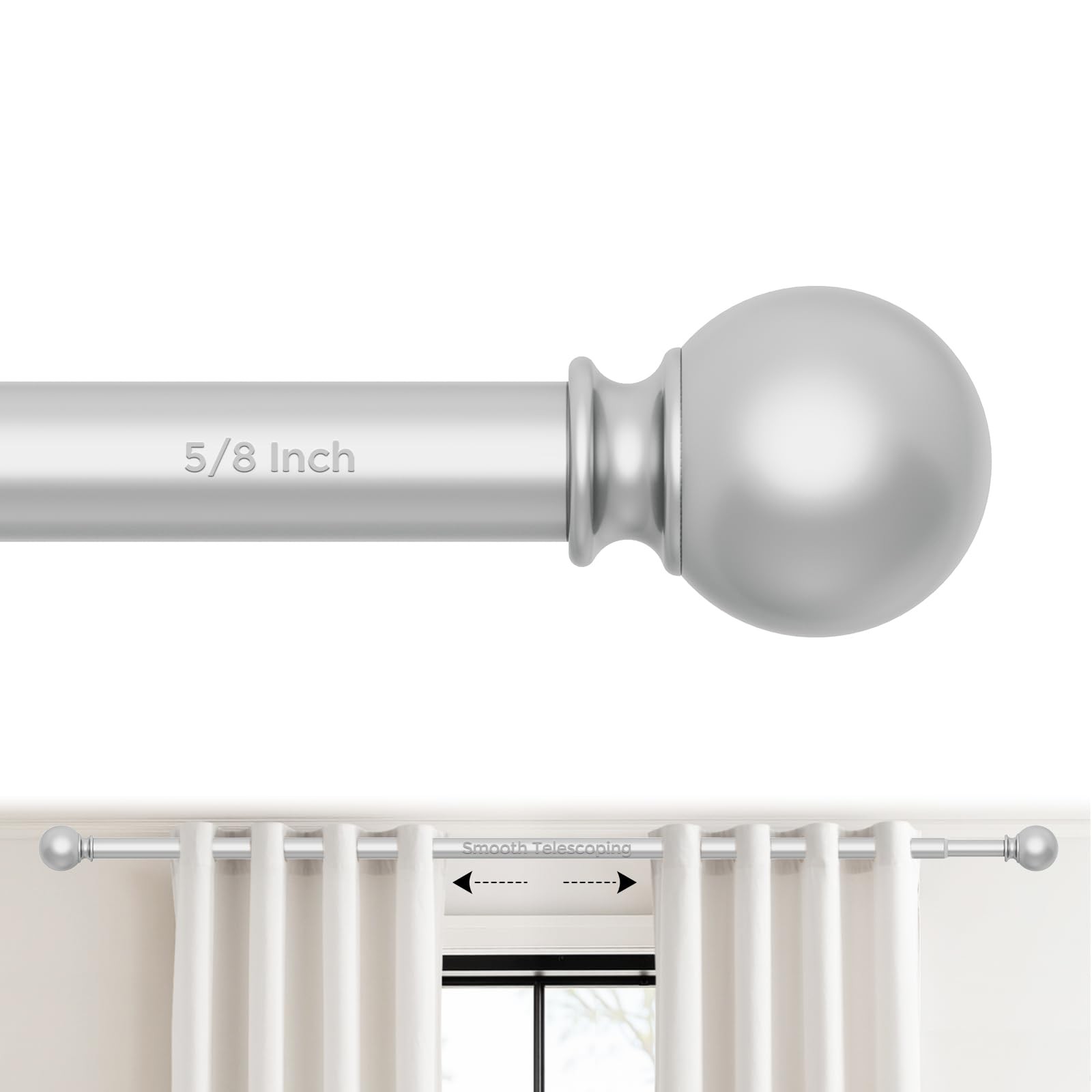 Silver Curtain Rods 48 to 84 Inches(4-7 Feet),5/8 inch Splicing Drapery Rods,…