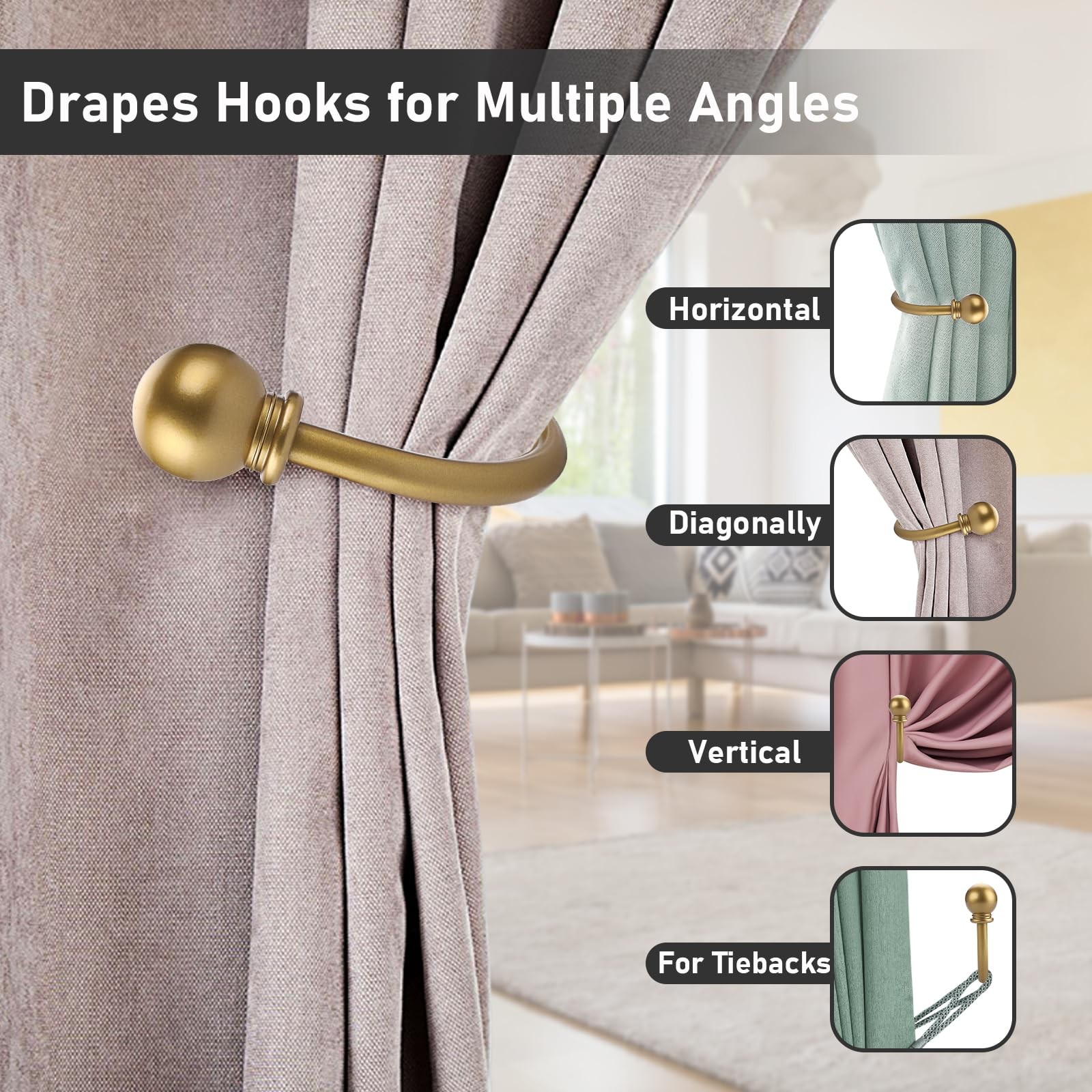 Sumnacon Set of 2 Decorative Curtain Holdbacks, Wall Mounted Aluminum Alloy Wind