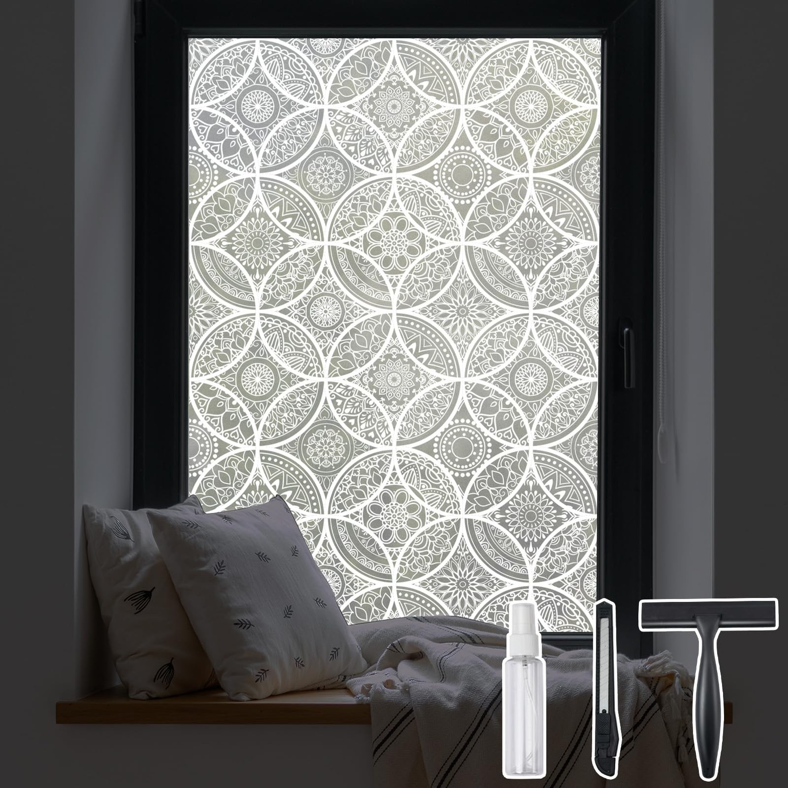 DKTIE Bohemian Decor Stained Glass 17.7″ x 78.7″ (with tools), Pure White