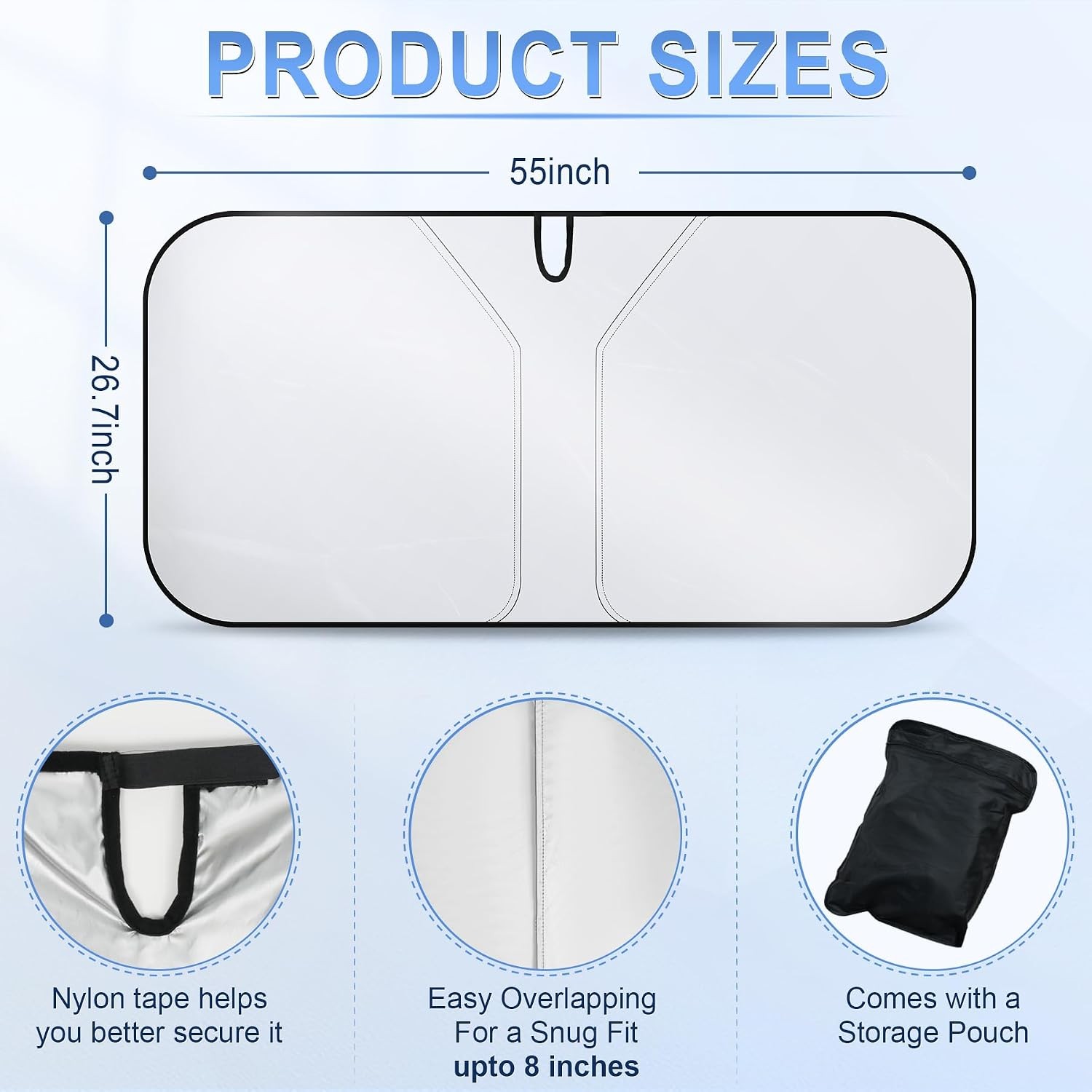 300T Universal Car Windshield Sun Shade, Foldable Reflective for Windshield &