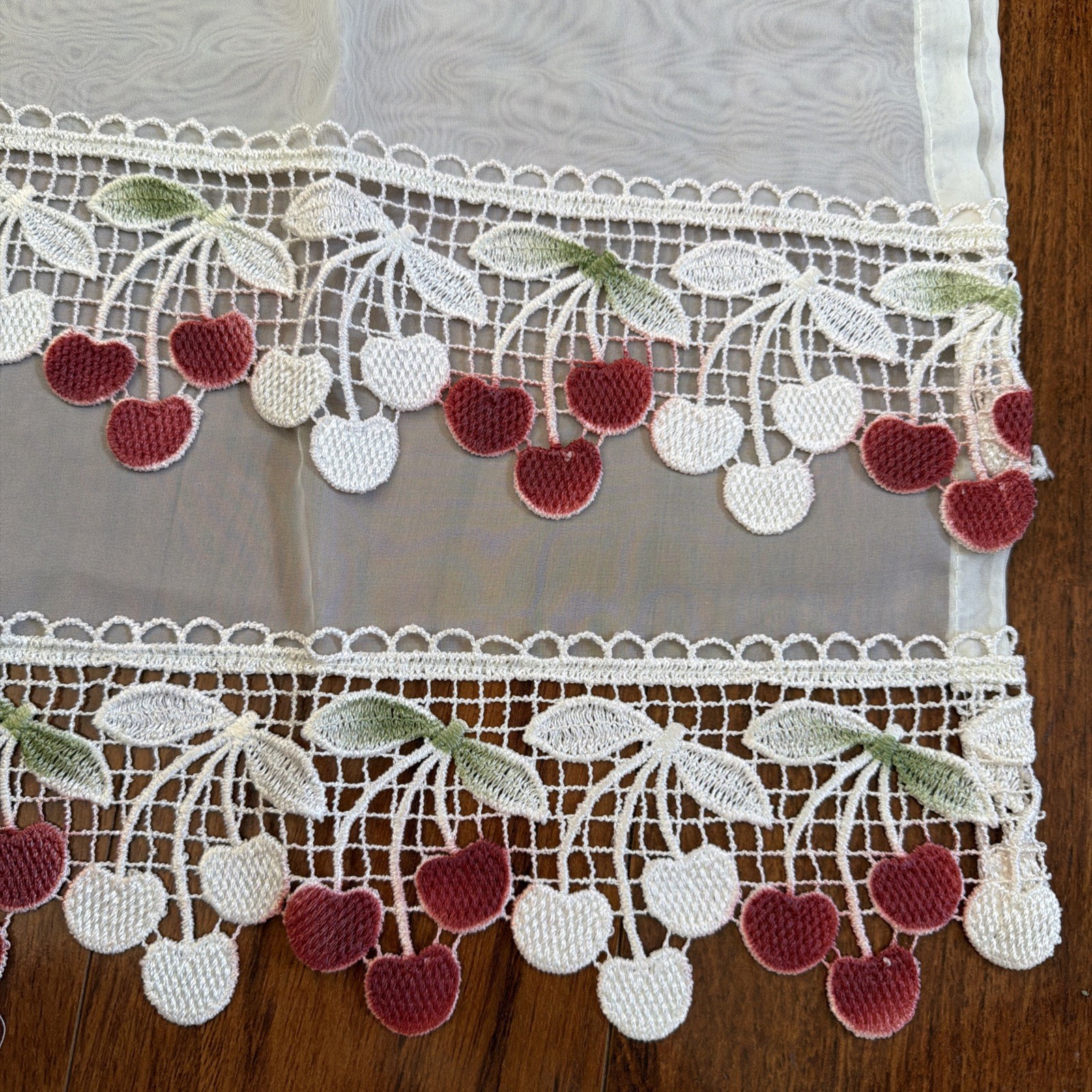 Peri Home Cherry Lace Cafe Curtain White Embroidered Cottagecore Window Tier