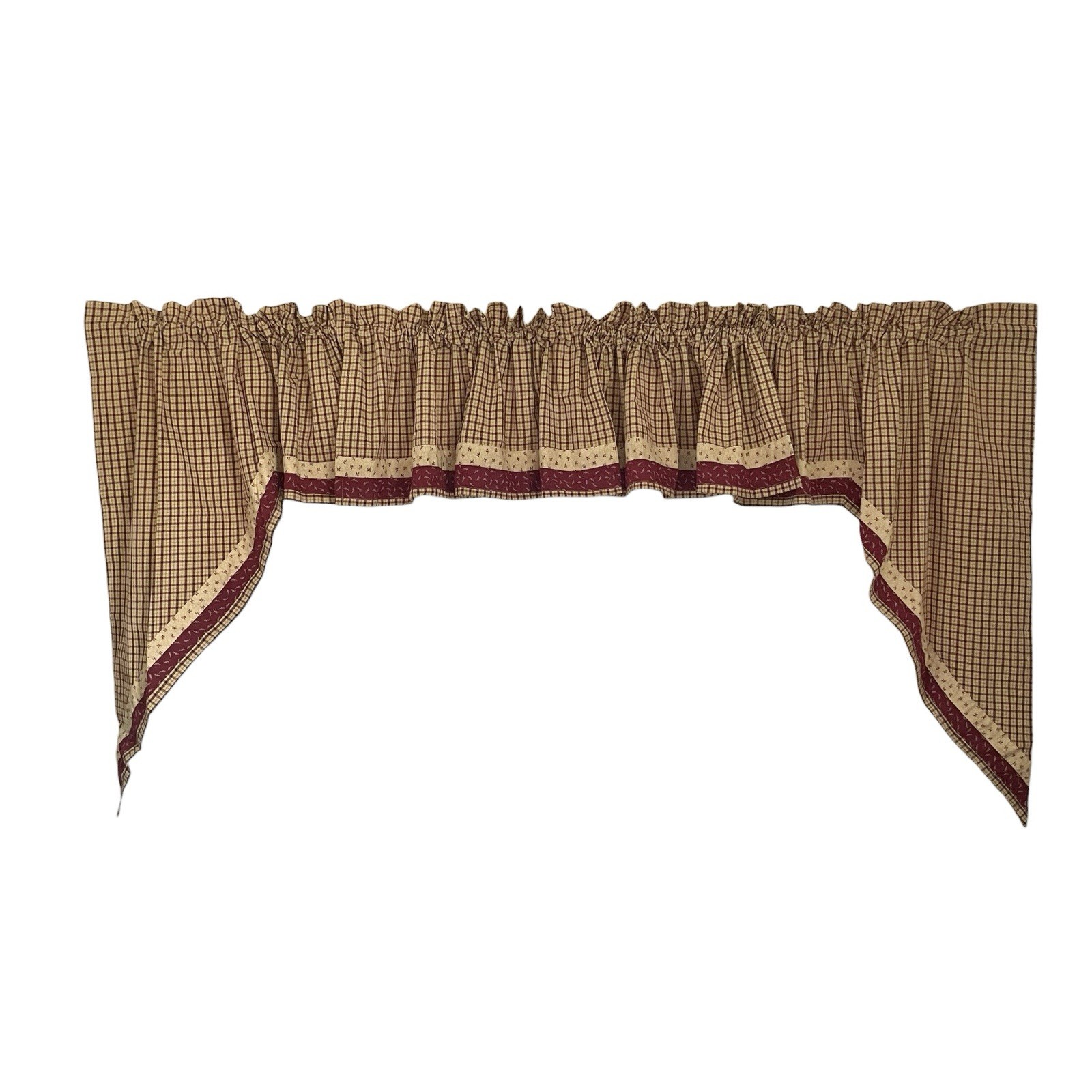 Park Designs 3pc Country Curtain Set 2 Swags & 70″ Valance Red Gingham Cotton
