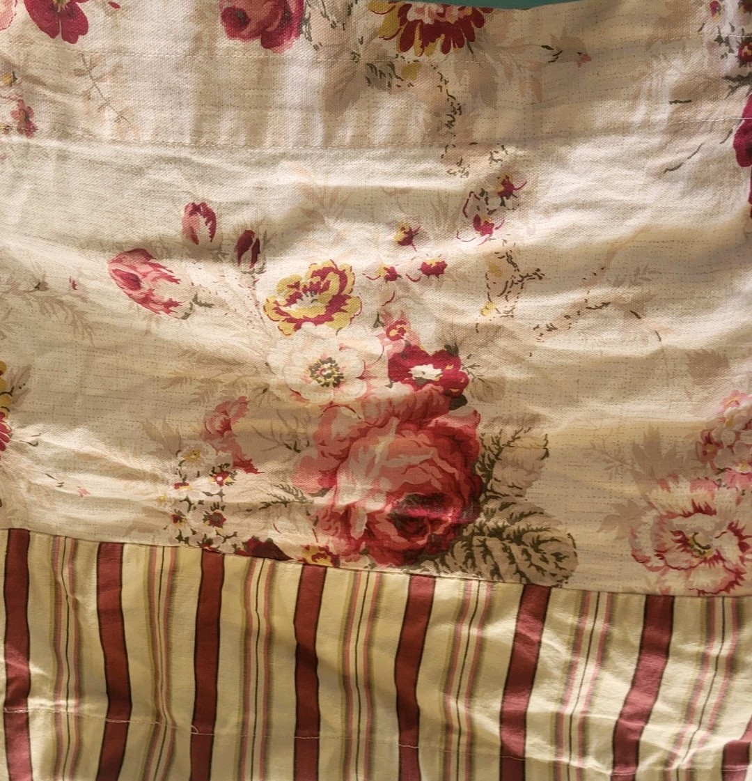 Stripes and pinks roses and handmade window valance garden chic 19×120″ floral