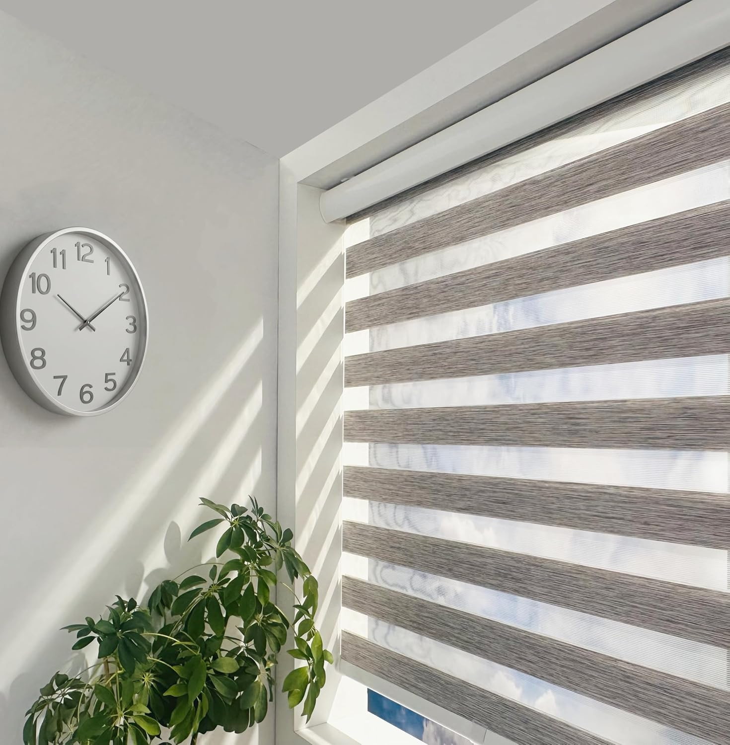 Cordless Zebra Blinds – Grey Light Filtering Dual-Layer Shades 72″x50