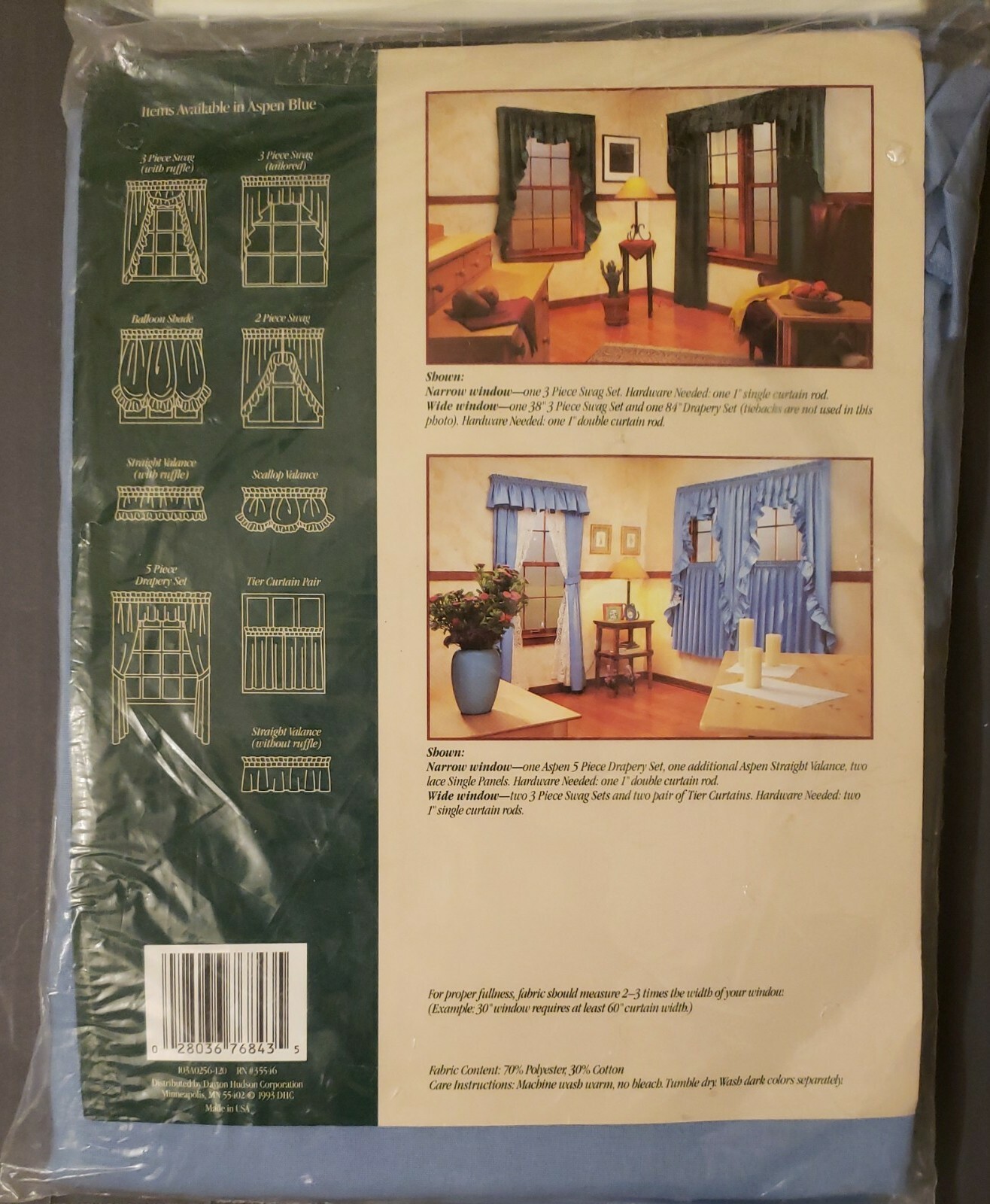 Vintage Windsor & Browne 3 piece swag 120″ W x 38″L Aspen Blue