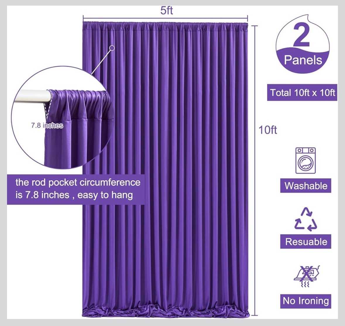 Purple 10 x 10 ft Voile BACKDROP CURTAINS 2 Panels 5×10 ft Party Decorations