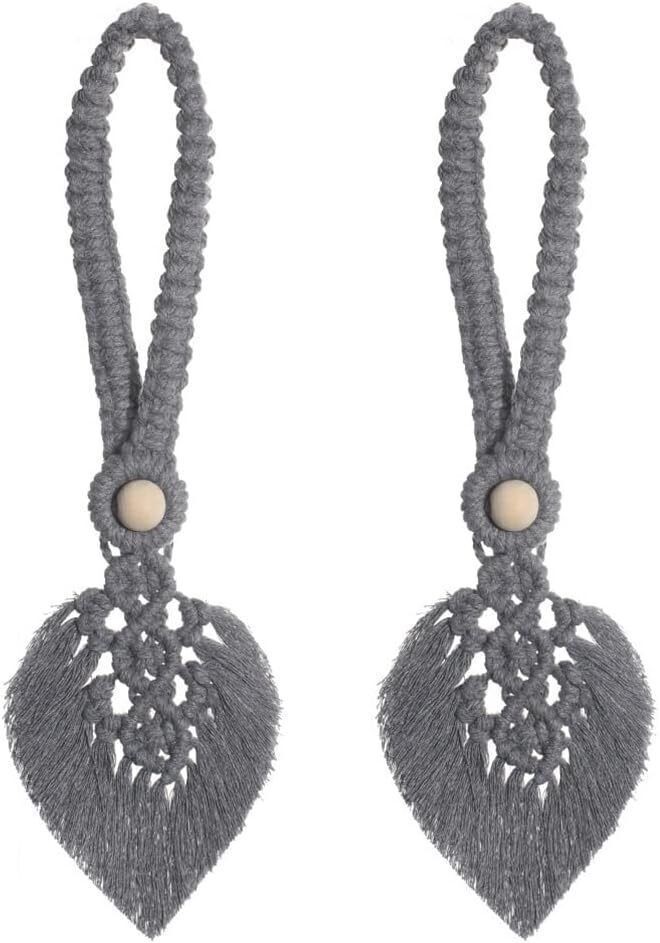 2Pcs Macrame Hand Woven Leaf Tassel Curtain Tie Backs Rope Holdbacks Boho Decor