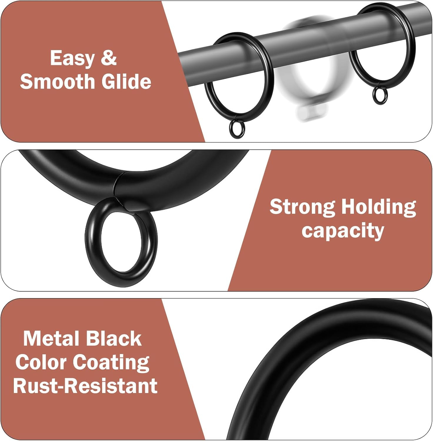 Curtain Rings with Eyelets,48 Pack Metal Black Curtain Rings for Pinch Pleat Cur