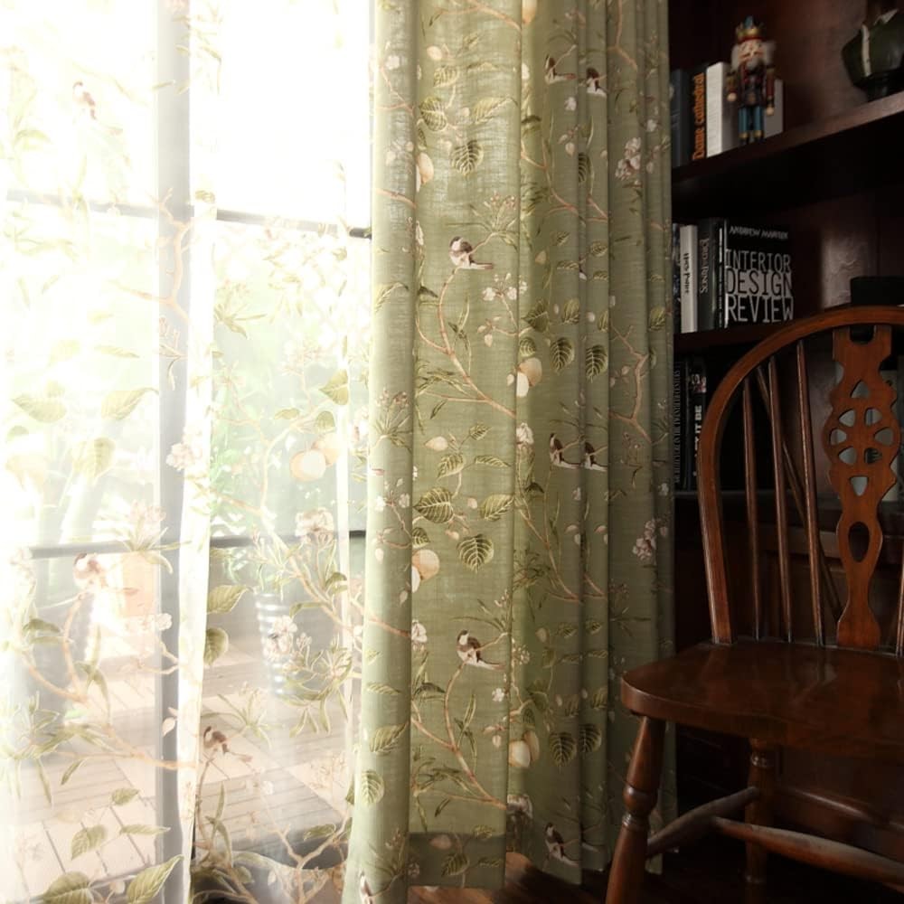 Vintage Birds Theme Curtains 84 Inch Long,Farmhouse Decorative Patio Door Curtai
