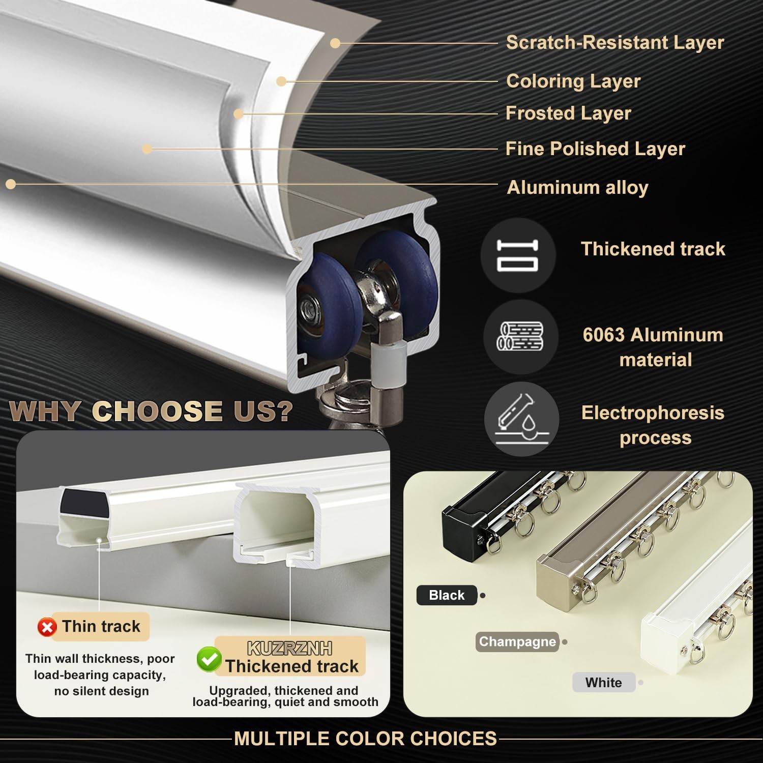 Ceiling Curtain Track Wall Mounted, Aluminum Heavy-Duty Sliding Rails for Win…