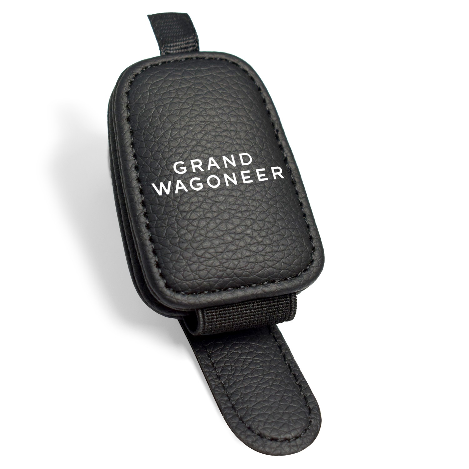 Jeep Grand Wagoneer Rectangle Black Leather Magnetic Sunglass Sun Visor Holder