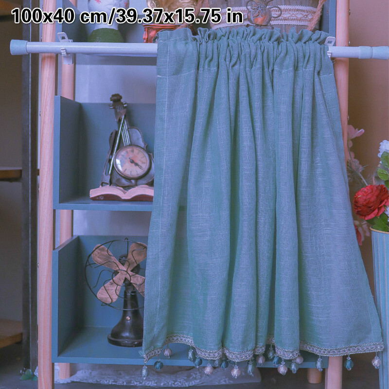 Blue Half Coffee Curtains Beads Tassel Window Curtain for Kitchen Cabinet