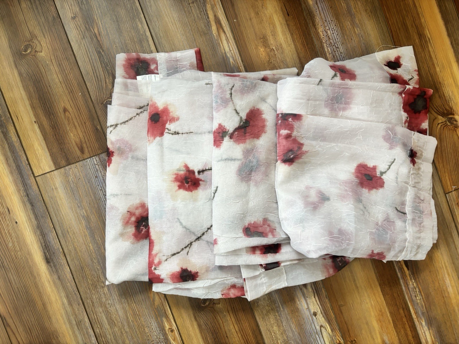 Unbranded Red Poppies SEMI-SHEER ROD POCKET PANELS (4) 49”x84” Floral
