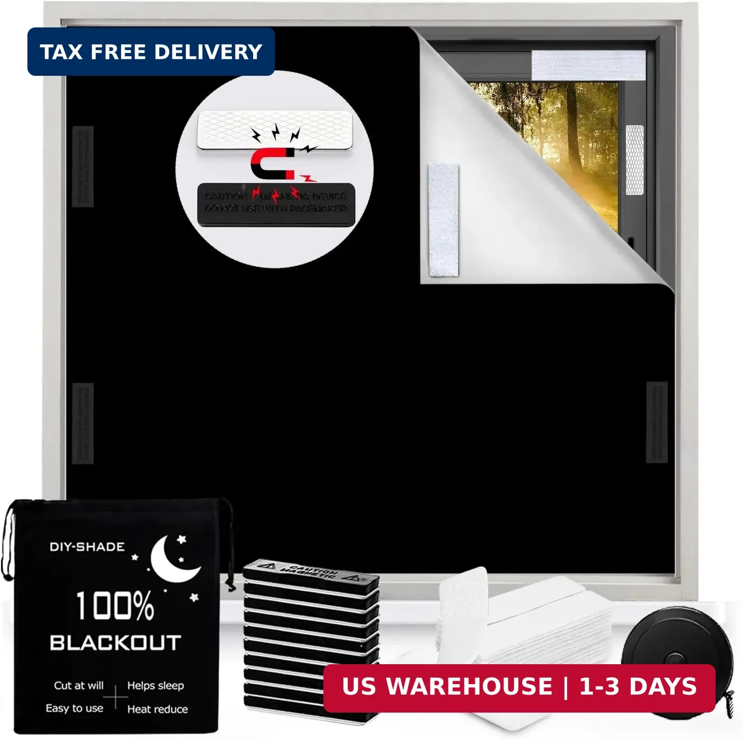 100% Blackout Blind Magnetic Blackout Window Cover 118 x 57Inch,Black Out Curtai