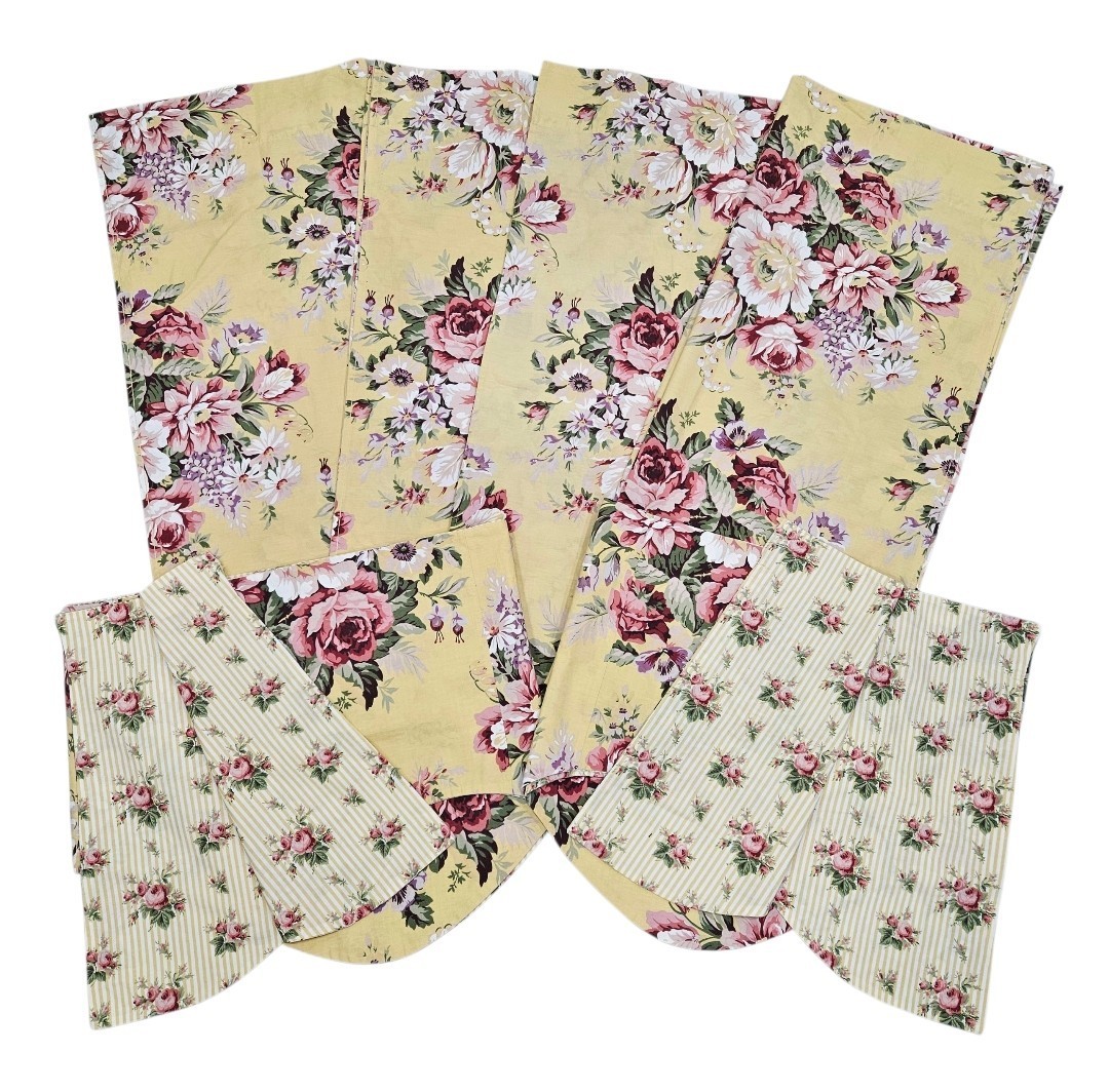 Ralph Lauren Sophie Brooke Yellow Floral & Stripe 2 Valances & 4 Curtain Panels