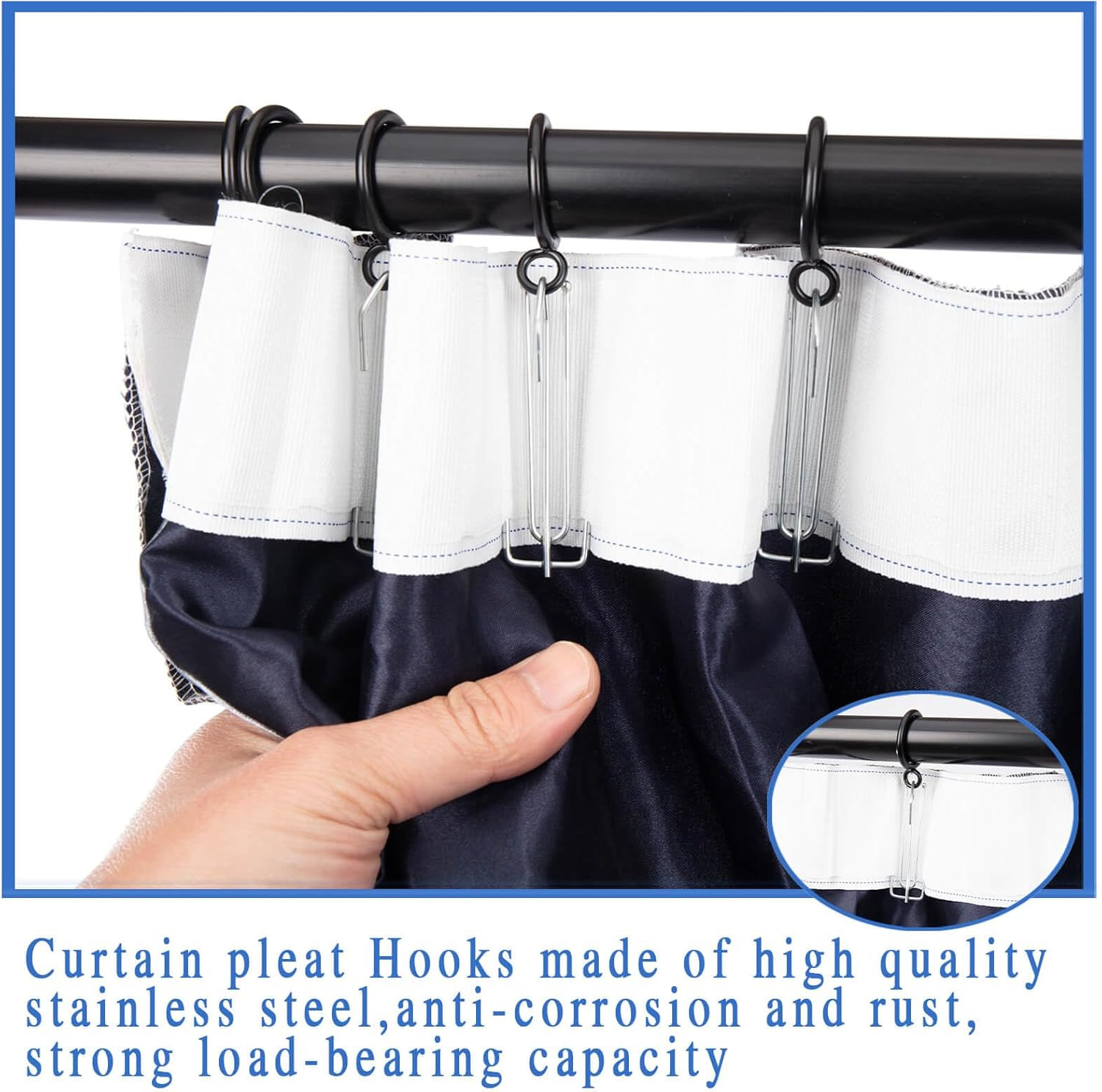 Curtain Pleat Tape 6.56Yards/6Meters with 15 Stainless Steel 4 Prongs Hooks U…
