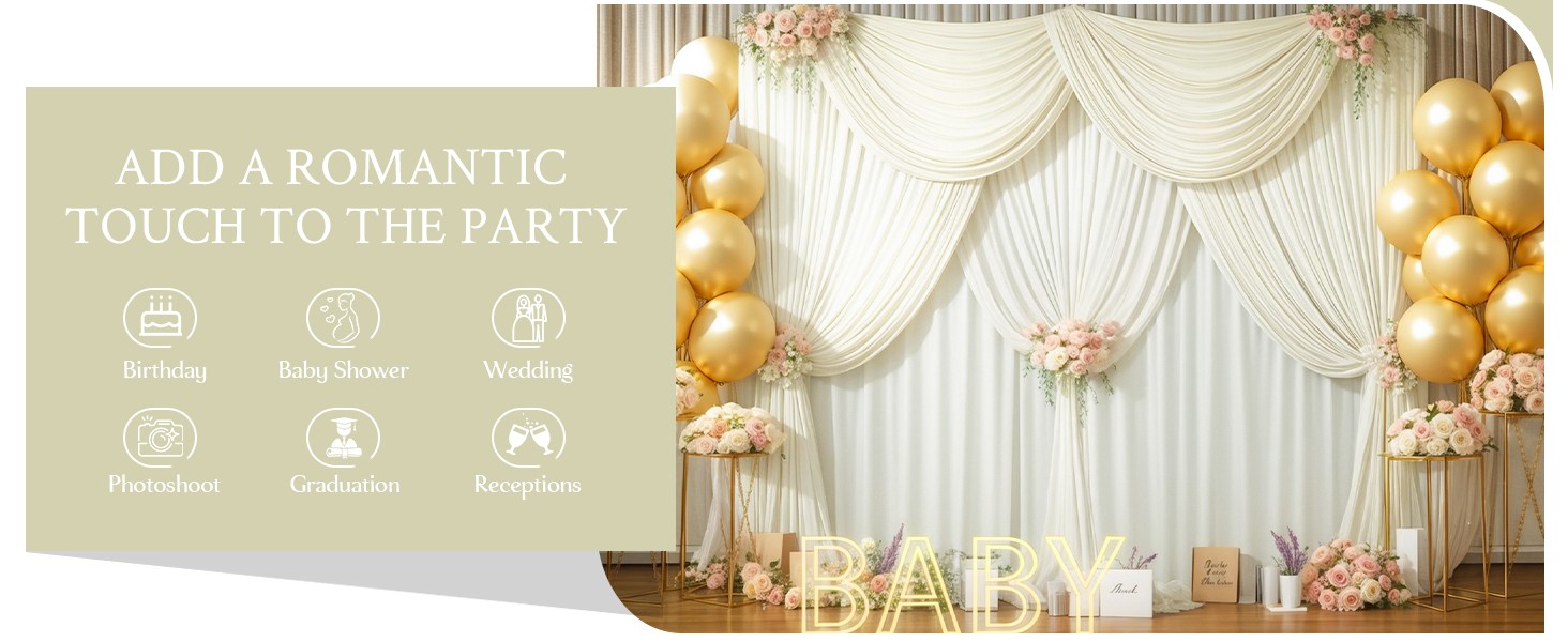 8 Panels Ivory Backdrop Curtain for Wedding Parties Wrinkle Ivory Photo Curtains