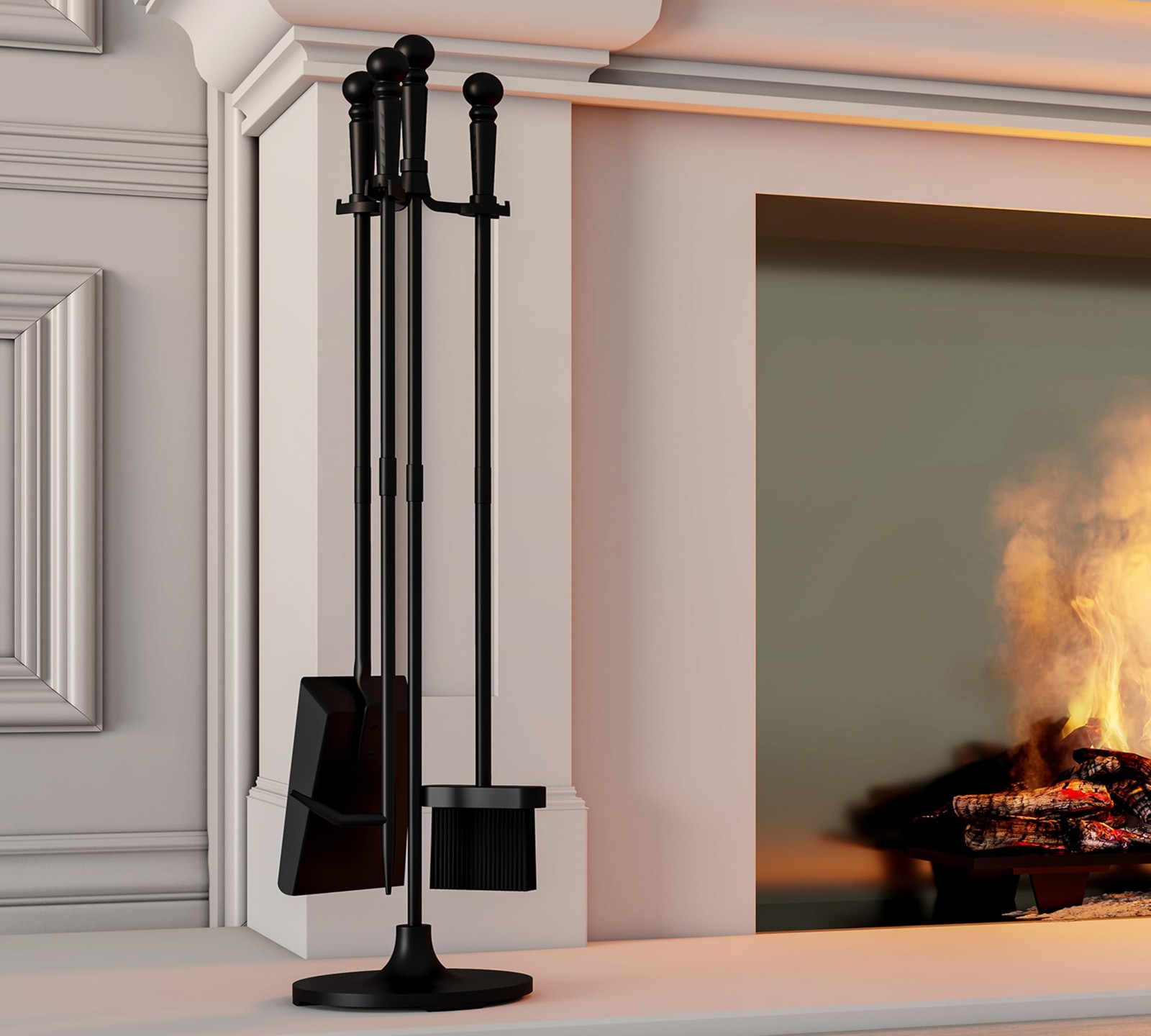 Fireplace Tools Set 4 Pieces Black Wrought Iron Fire Tool Set for Outdoor/Ind…