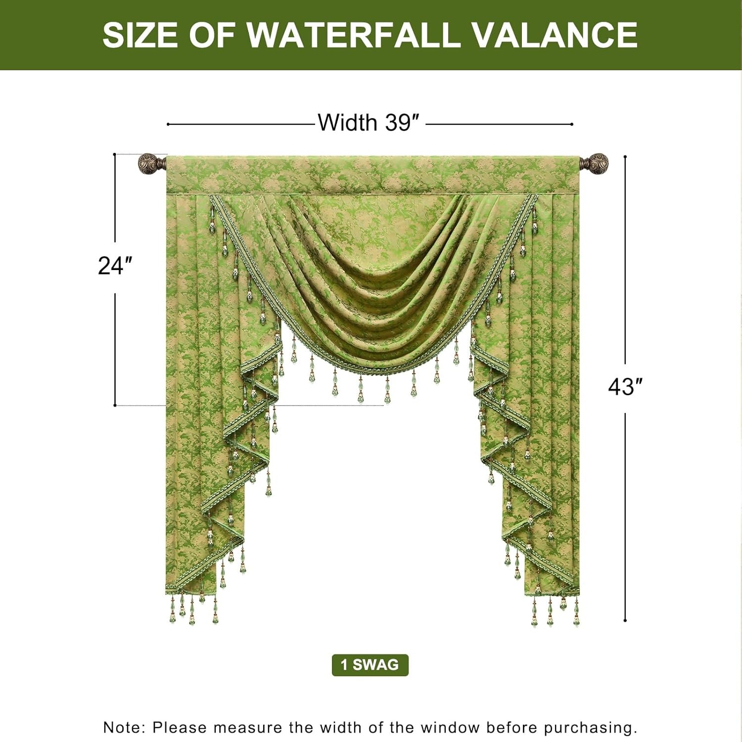 Victorian Waterfall Valance for Bedroom Living Room – Premium Damask Jacquard