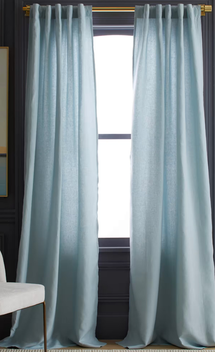 Quince European Linen Curtain Panel Light Blue Light Filtering 48×96