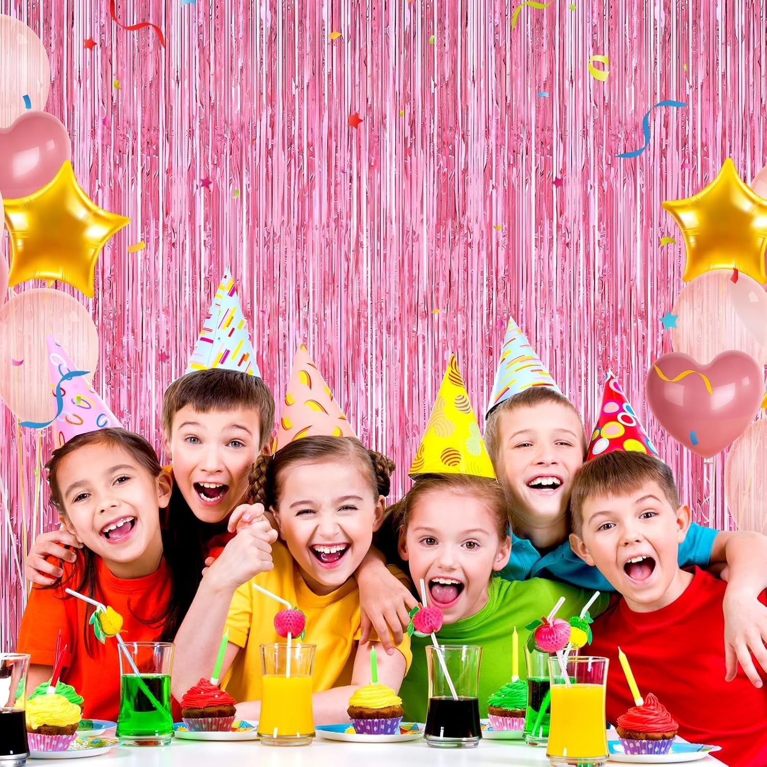 Versatile Pink Tinsel Door Streamers – 2x 3.3ft x 6.6ft Curtains for Parties