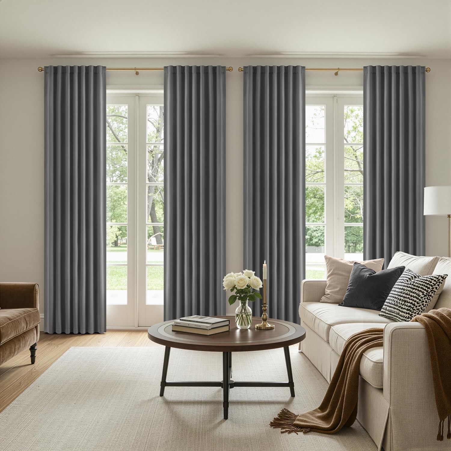 Rod Pocket and Back Tab Pleated Blackout Curtains Grey Curtains 84 Inches Lon…
