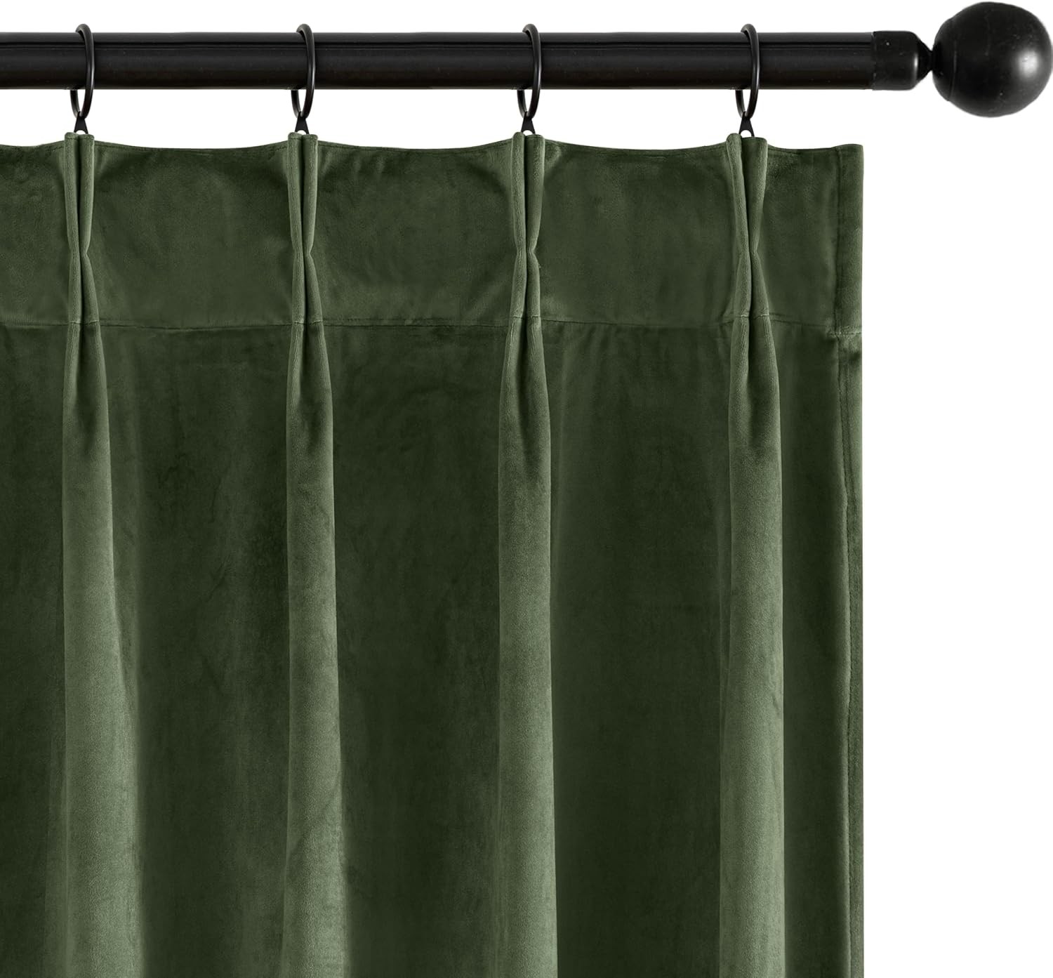 Olive Green Velvet Curtains 96 inches Long, Pinch Pleated Blackout Drapes