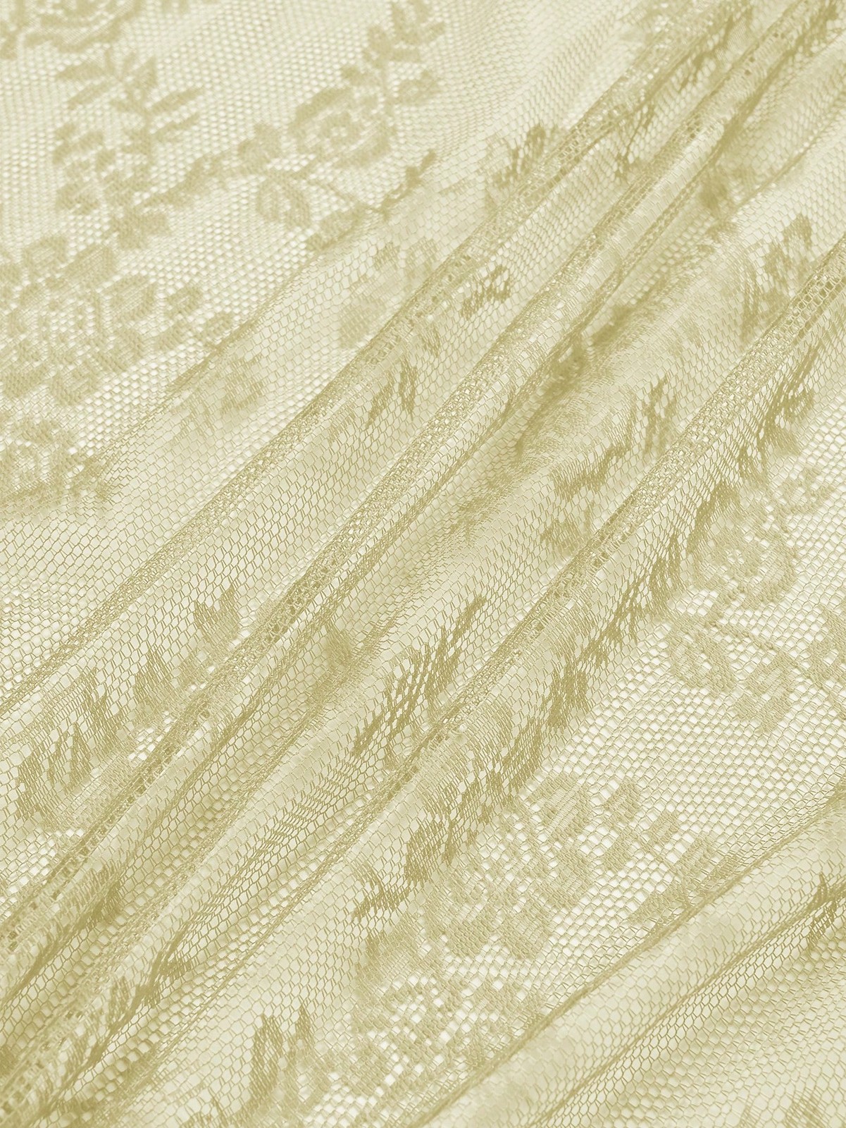 Beige Floral Lace Sheer Curtain Panel 59Wx118L 150x300cm