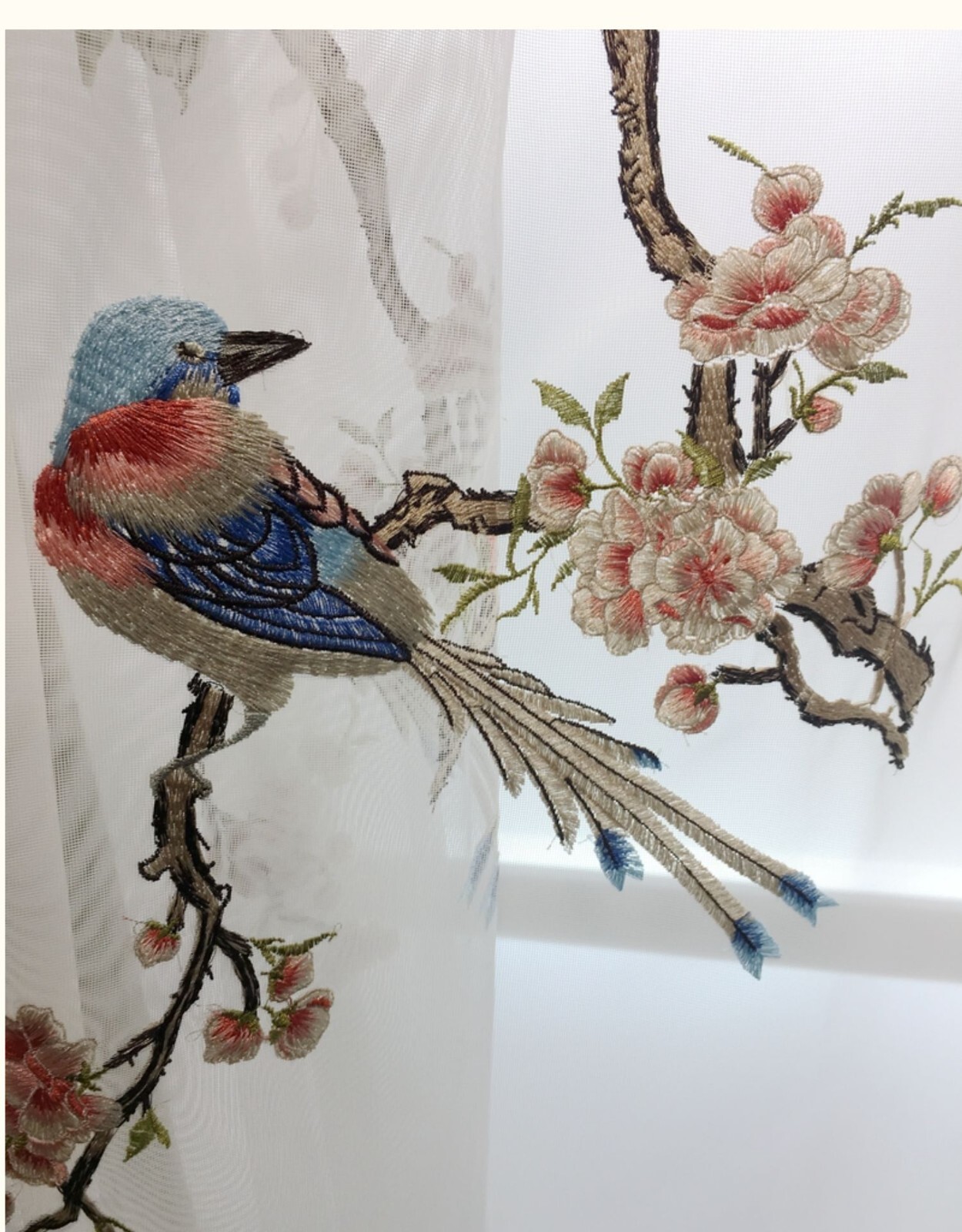 classic bird embroidery Faux silk blue cloth valance curtain tulle drape C1910