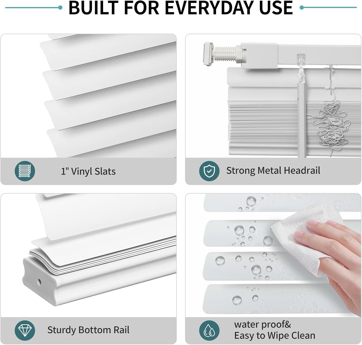 No-Drill Cordless Horizontal Mini Blinds – 37″ W x 64″ H Tool-Free Inside Mou…