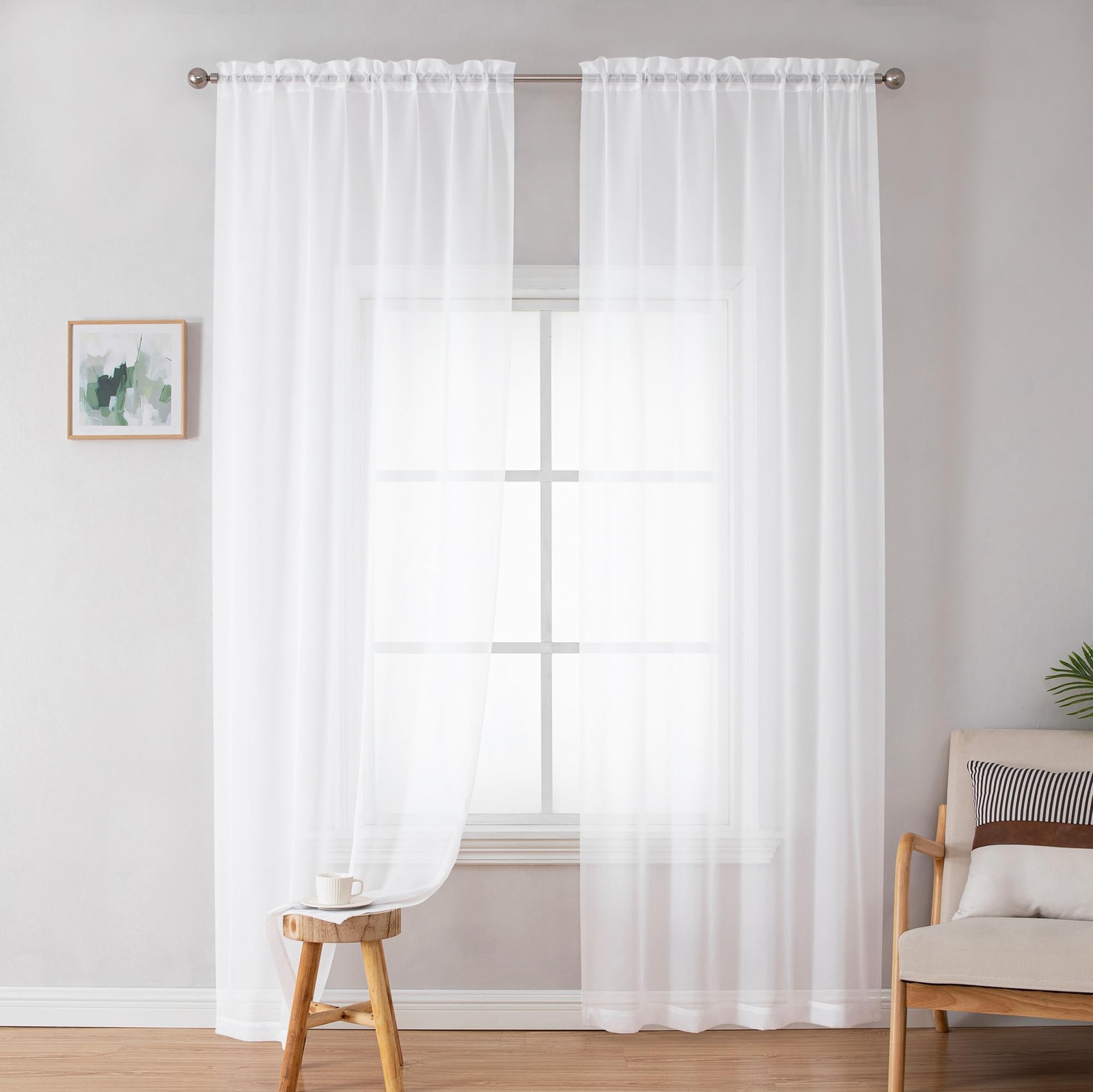 White Sheer Curtains 72 Inches Long 2 Panels Set Bedroom Sheer Curtains Sheer