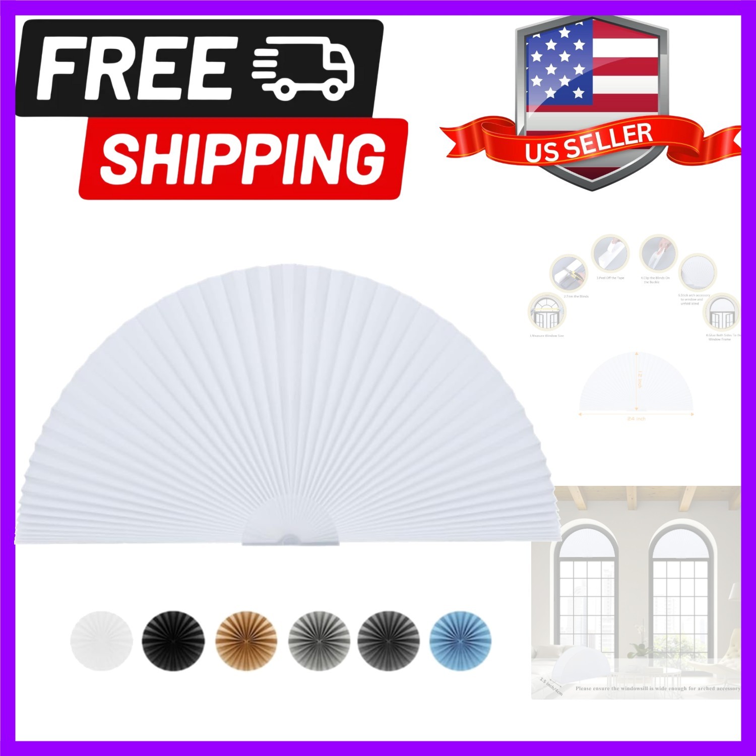 Arch Window Shade Radius 12 inch Half Circle Arched Non-Woven Stick on Cut to…