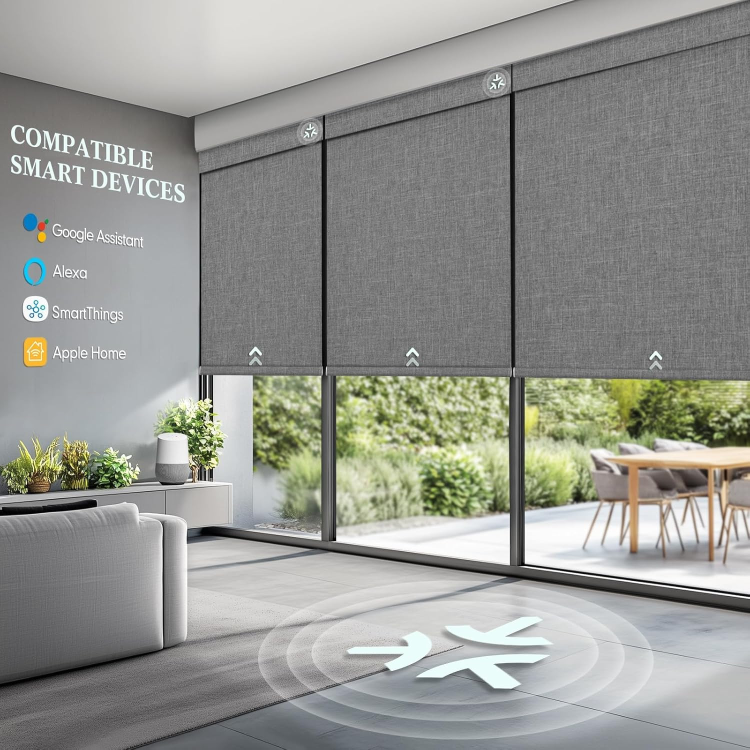 Smart Motorized Blackout Blinds with Remote & Solar Panel, Grey 27×72