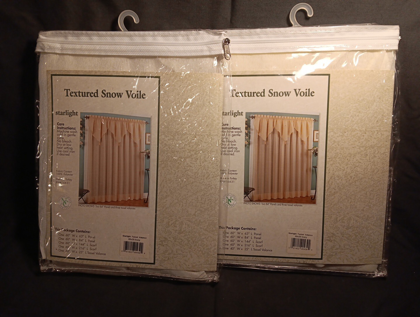 3 Starlight Ivory ‘Textured Snow’ Valances 40″ X 25″ NEW Set Of Three W/ Tassle