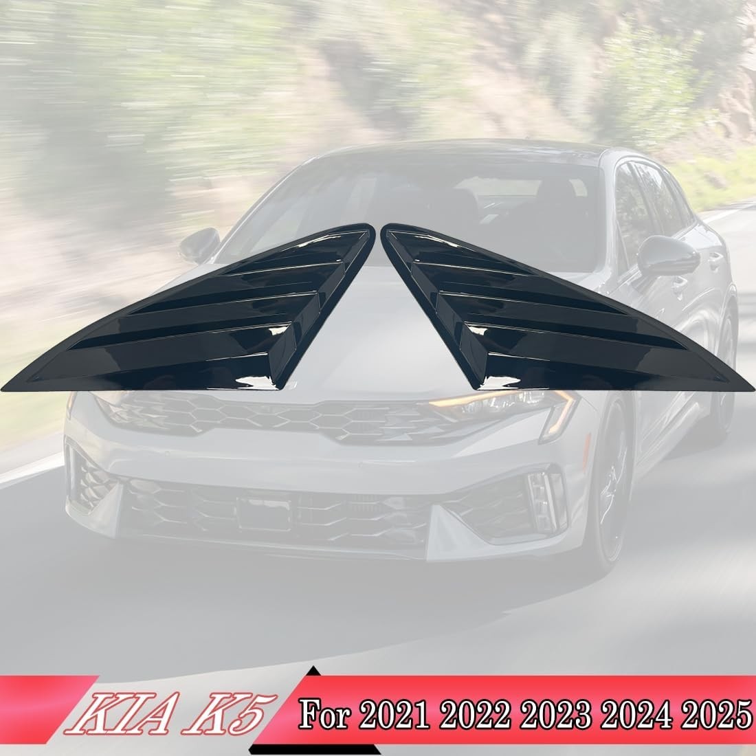Window Louver， 2Pcs Side Vent Window Louvers for 2021-2025 KIA K5 Bright Black