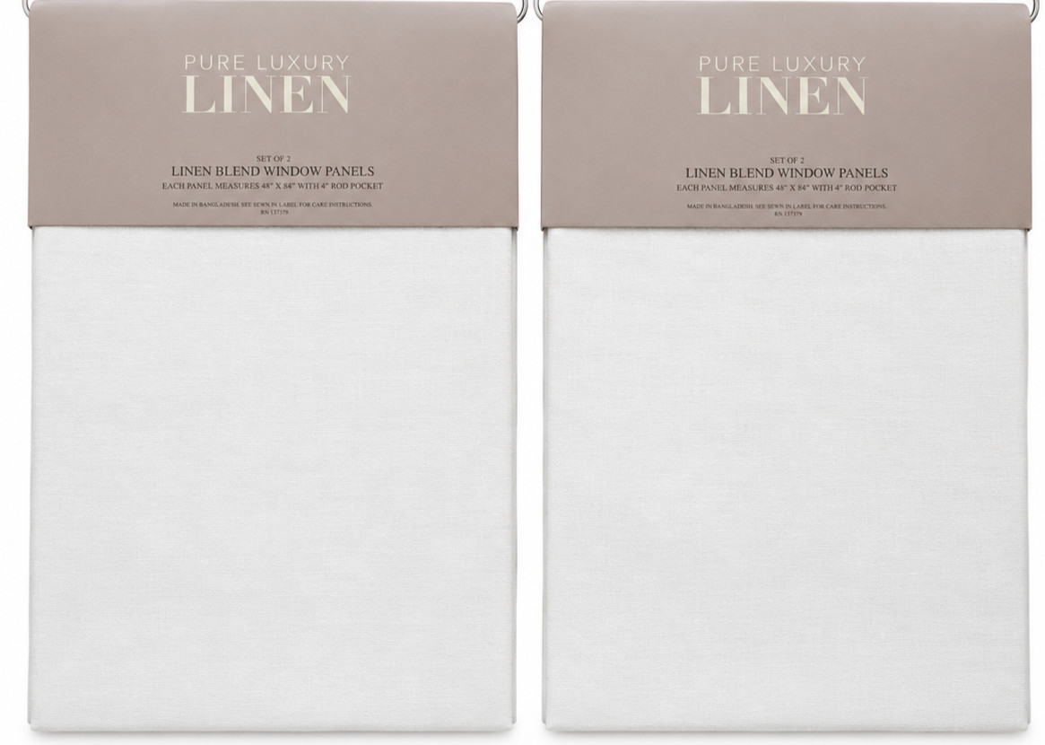Pure Luxury Linen Blend Curtain Panels Set 6 48×84 Warm White New