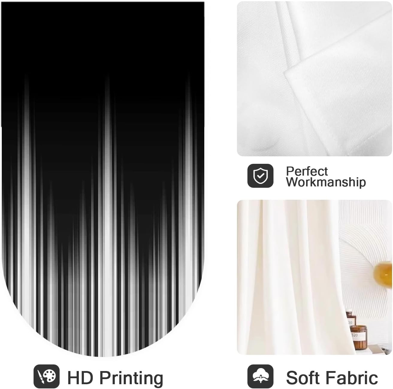 Black and White Window Curtains for Bedroom 42 X 63 Inch Rod Pocket Ombre Grey G