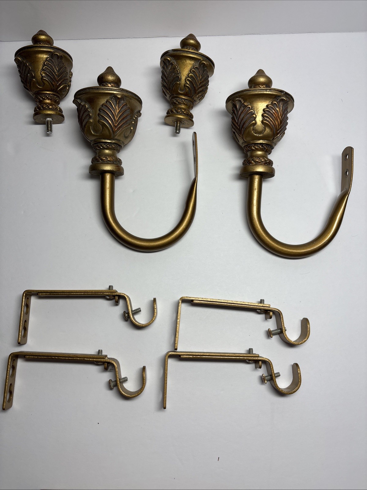 Assorted Hardware 2 Drapery Scarf Tiebacks 4 Finials 4 Rod Holders