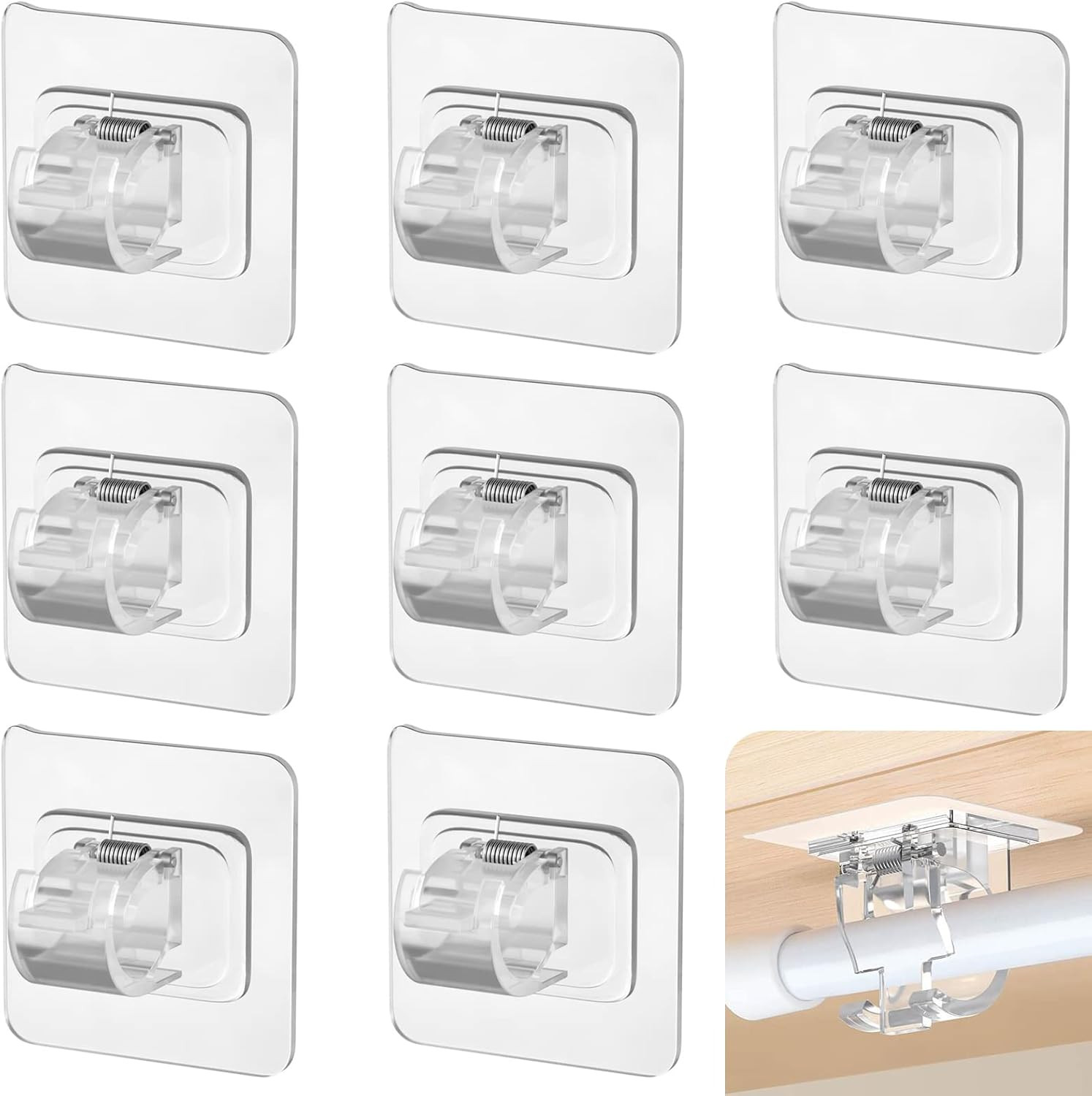 8 Pcs Adhesive Curtain Rod Holder Hooks Self-Adhesive Curtain Rod Bracket No Dri