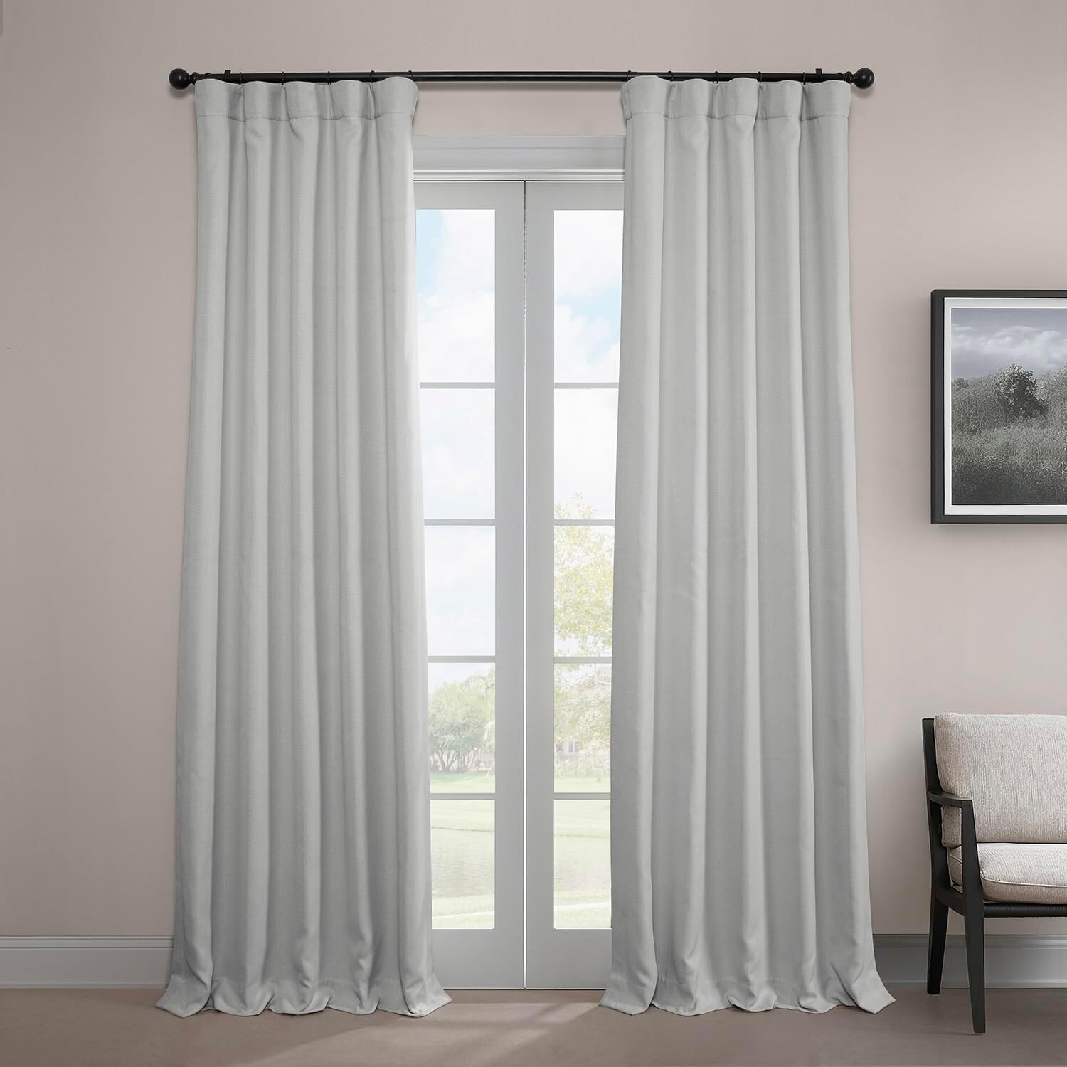 1 Panel Oyster 120″L x 50″W Linen Darkening Curtains For Bedroom Living Room