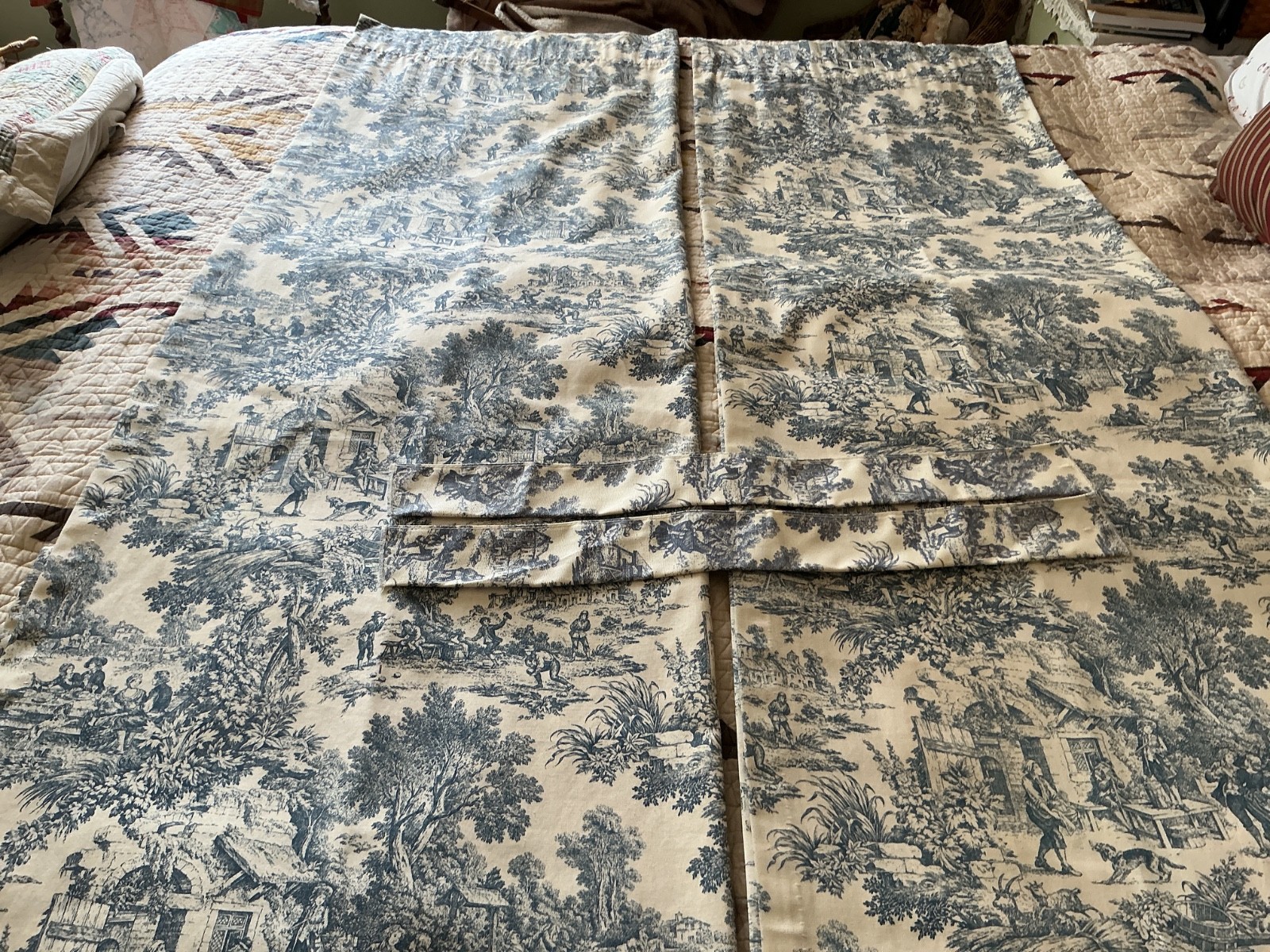 Pair Blue/White Country Toile Curtains 42″X 84″ 100% Cotton Made USA JC PENNEY