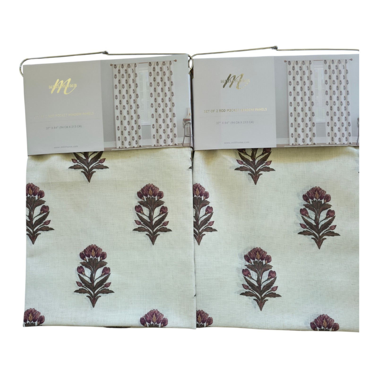 Botanical Medallion Linen Blend Drapes Set of 2 37×84 Floral Curtain Panels