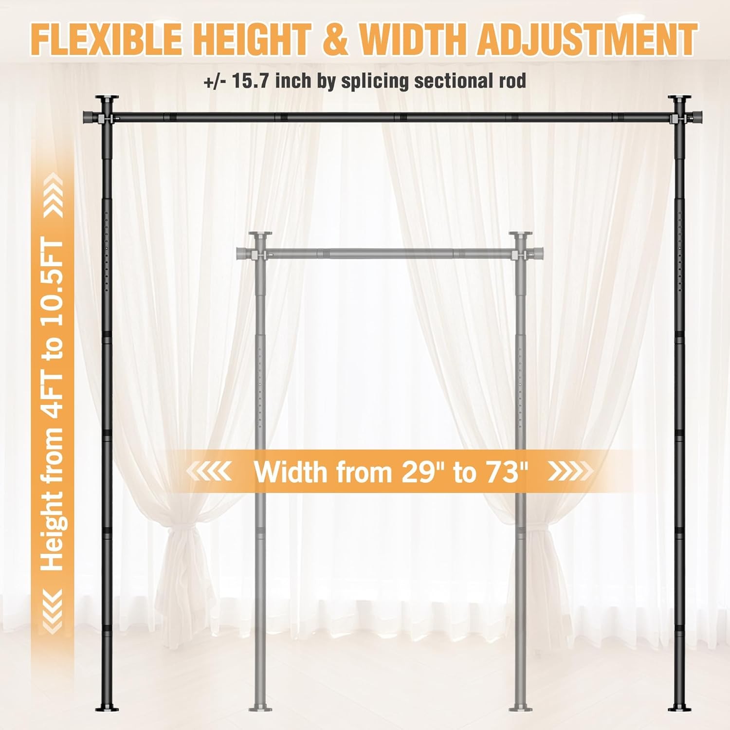 Adjustable Room Divider Curtain Rod No Drilling Tension Rod for Separation Black